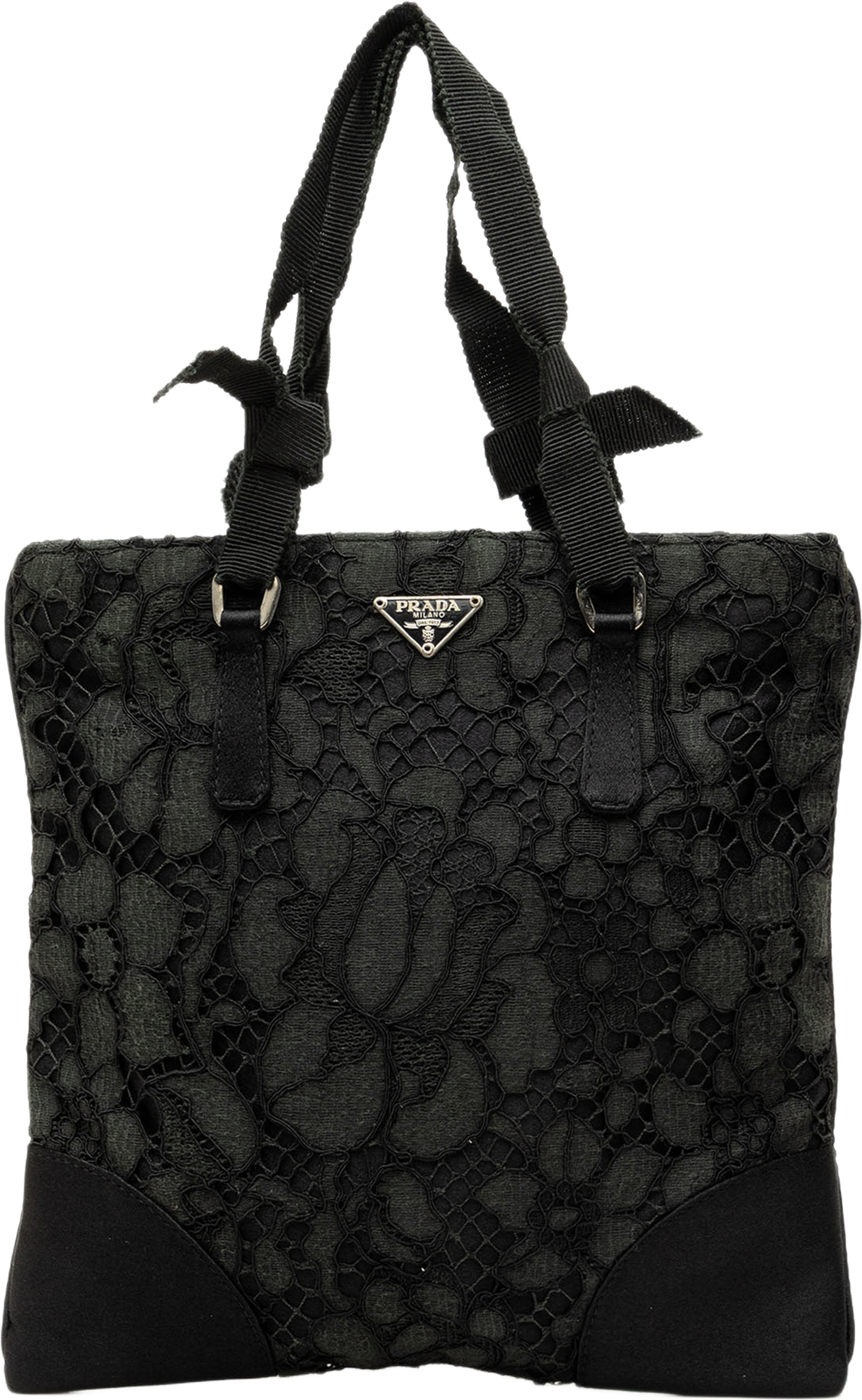 Prada Tessuto And Floral Lace Handbag, från Luxclusif, i färgen svart. Klicka för att öppna bilden i stort format