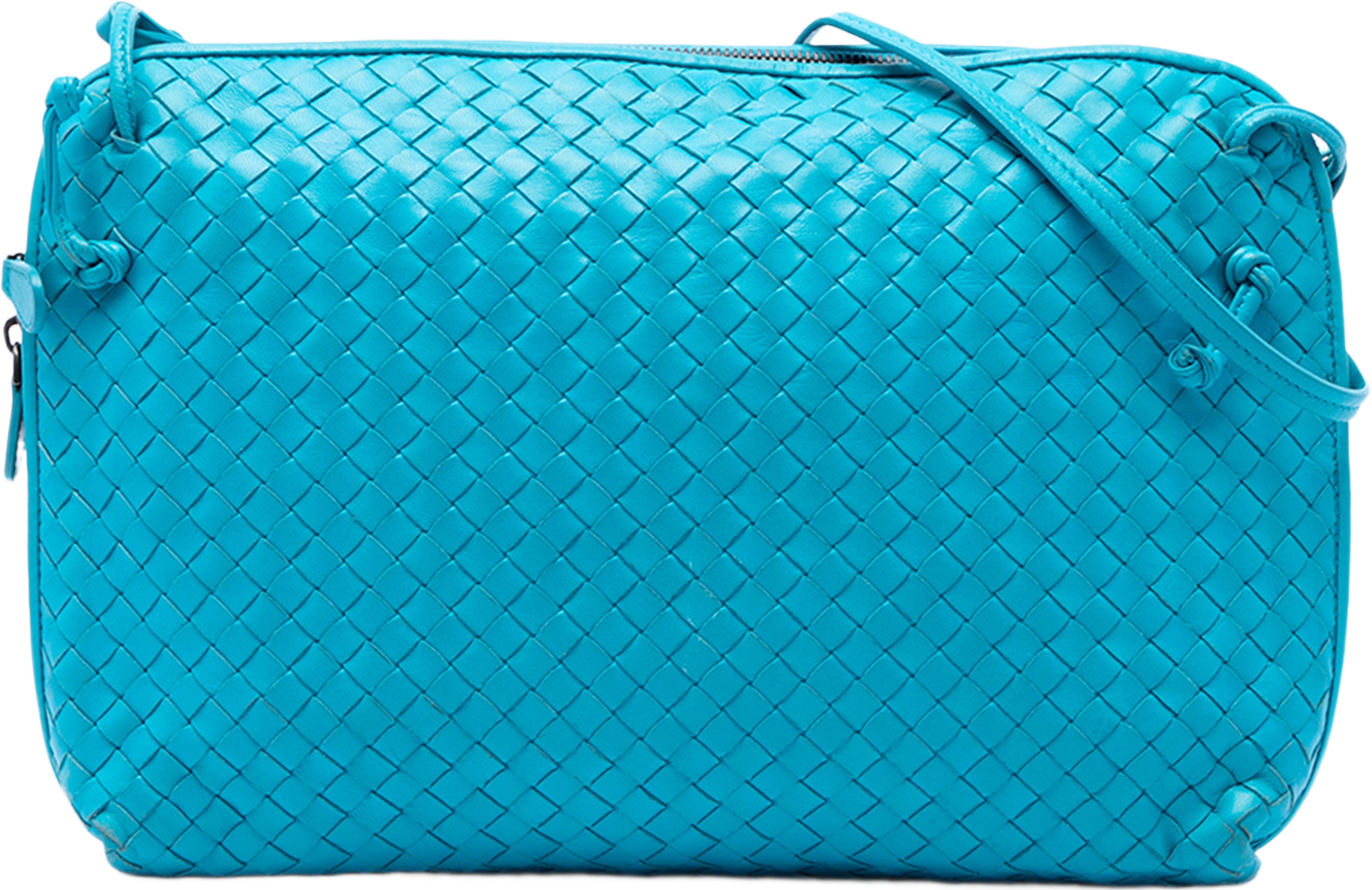 Bottega Veneta Large Nappa Intrecciato Nodini Crossbody, från Luxclusif, i färgen blå. Klicka för att öppna bilden i stort format