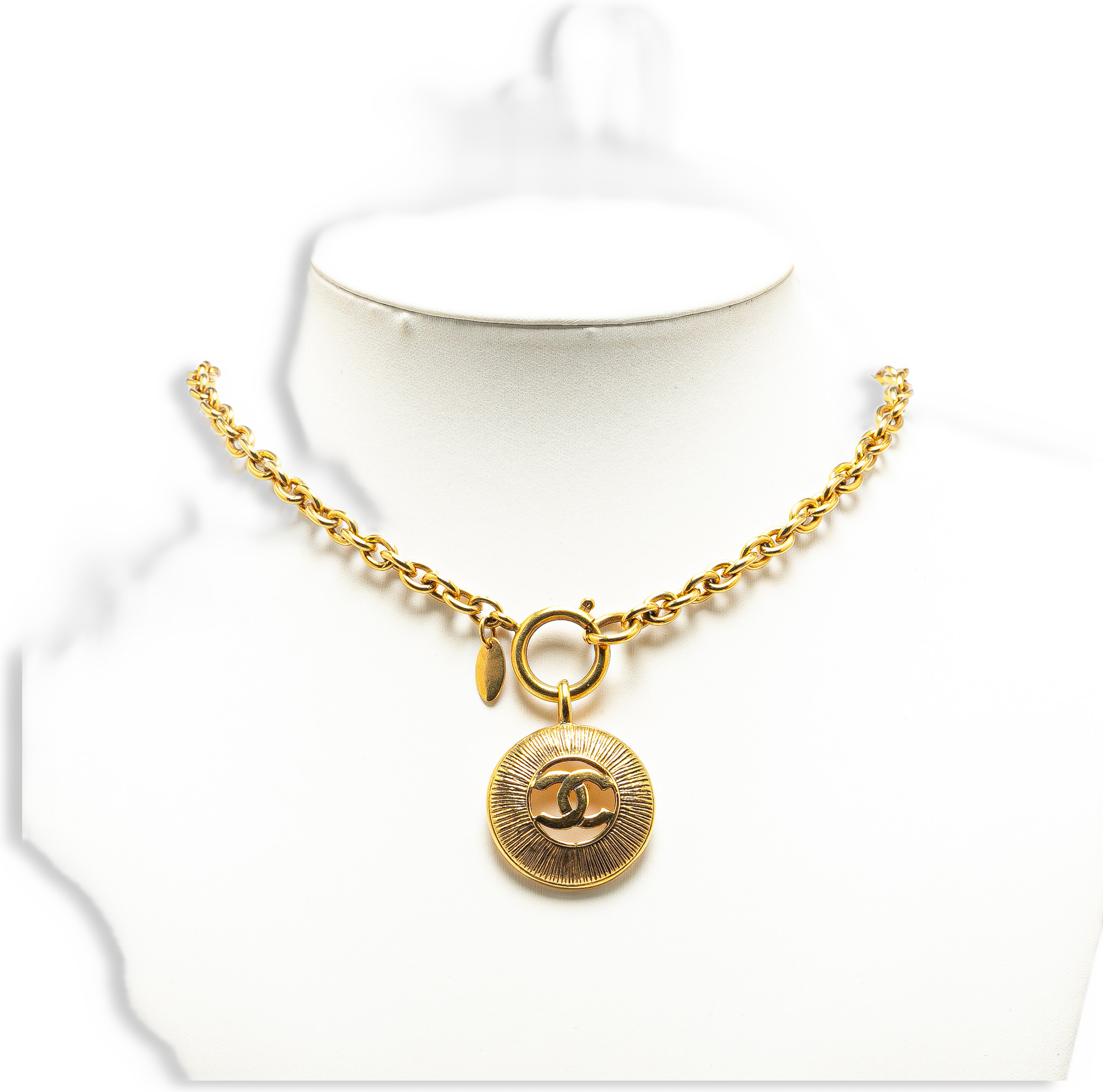 Chanel Gold Plated Cc Round Pendant Necklace