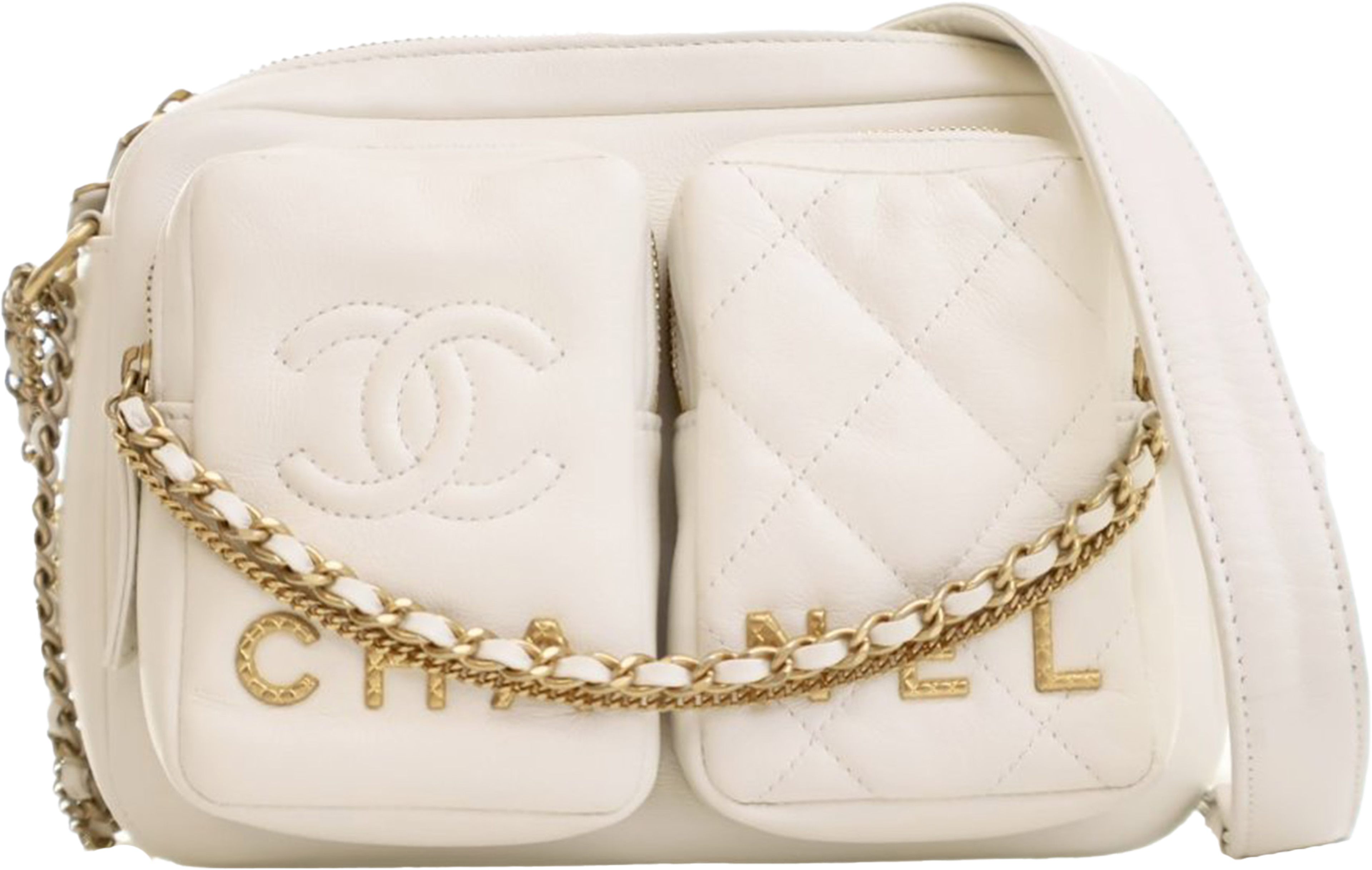 Chanel Small Quilted Calfskin Camera Case, från Luxclusif, i färgen ivory. Klicka för att öppna bilden i stort format