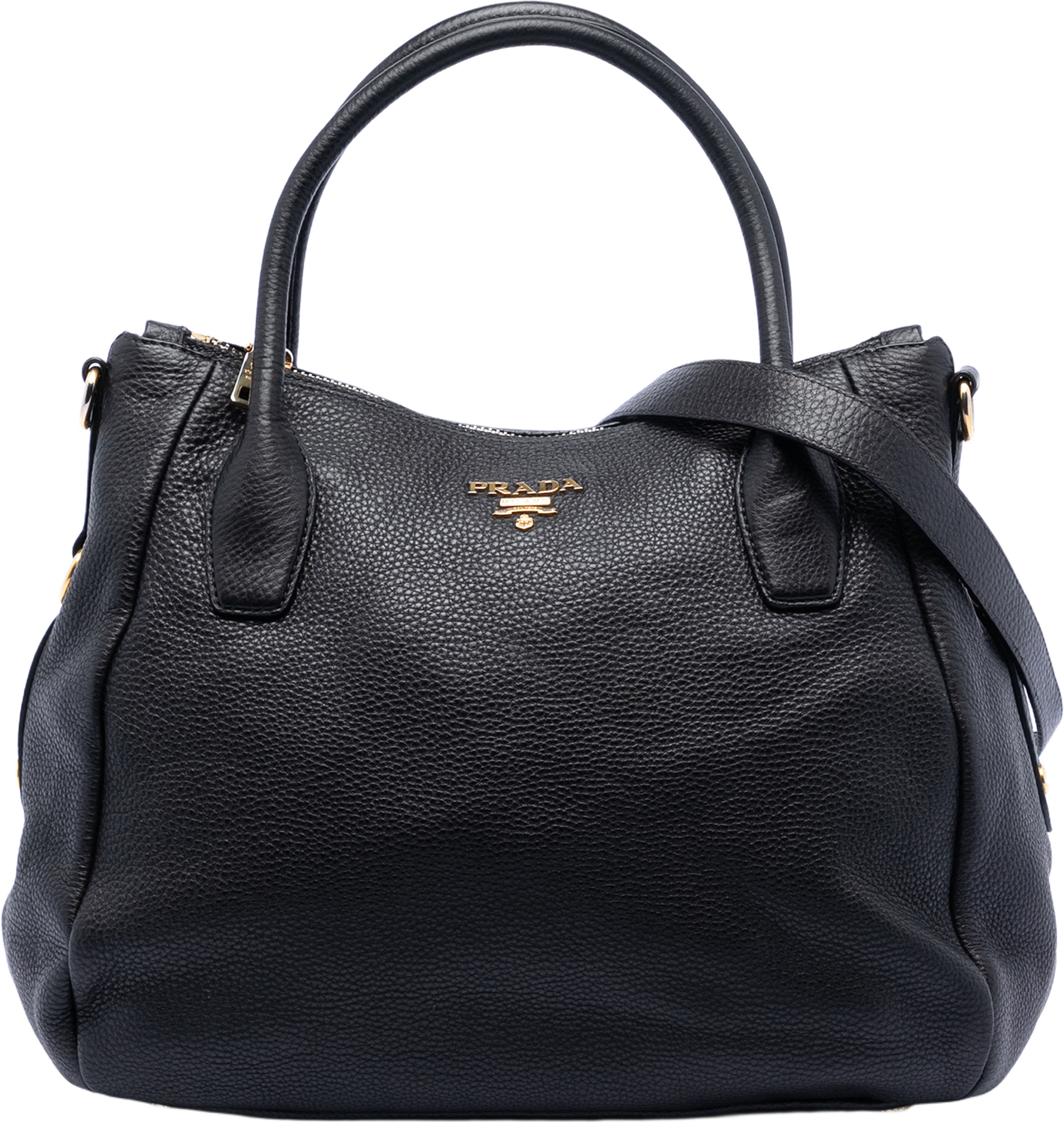 Prada Vitello Daino Zip Top Convertible Tote, från Luxclusif, i färgen black. Klicka för att öppna bilden i stort format