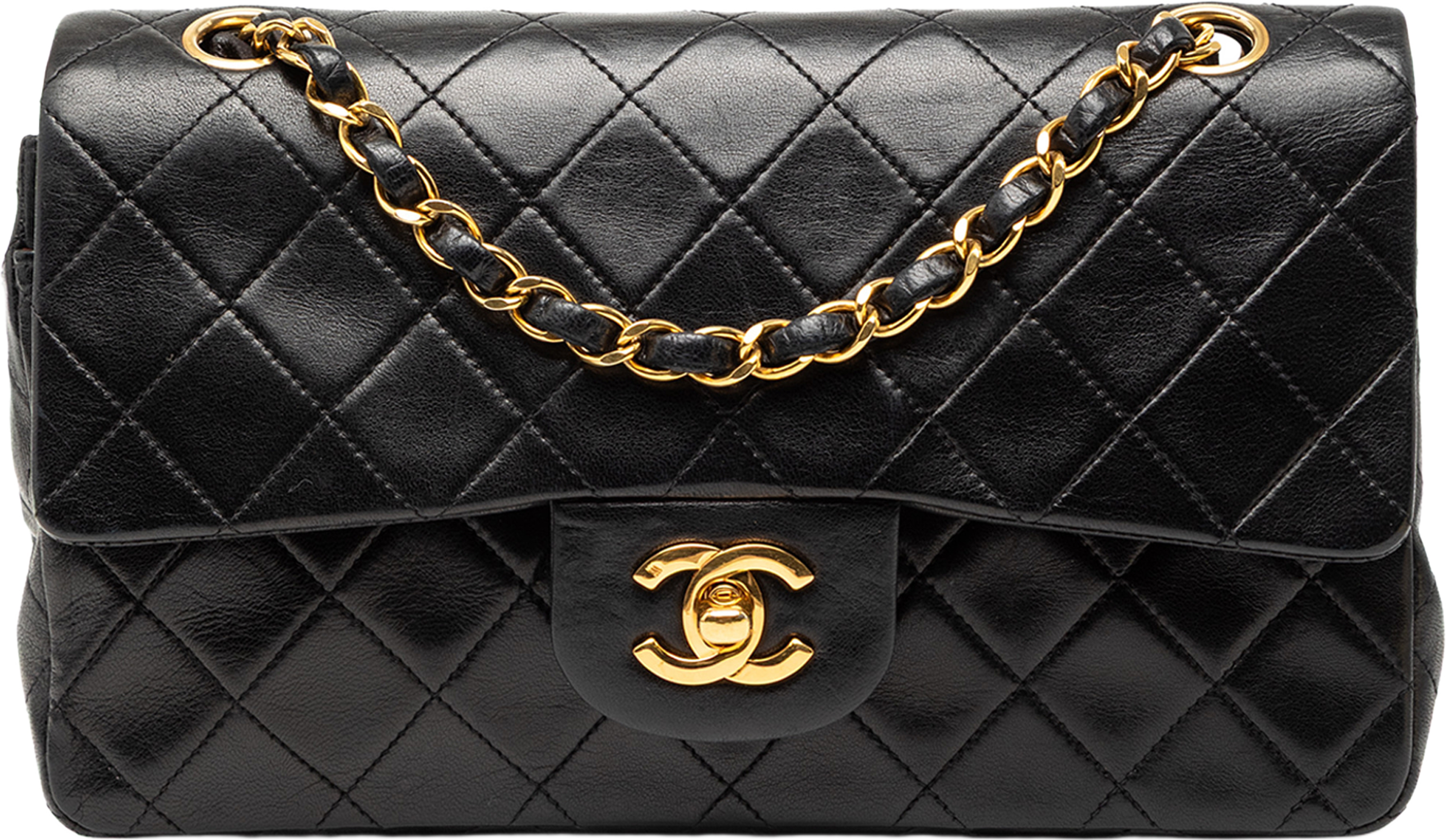 Chanel Small Classic Lambskin Double Flap, från Luxclusif, i färgen black. Klicka för att öppna bilden i stort format