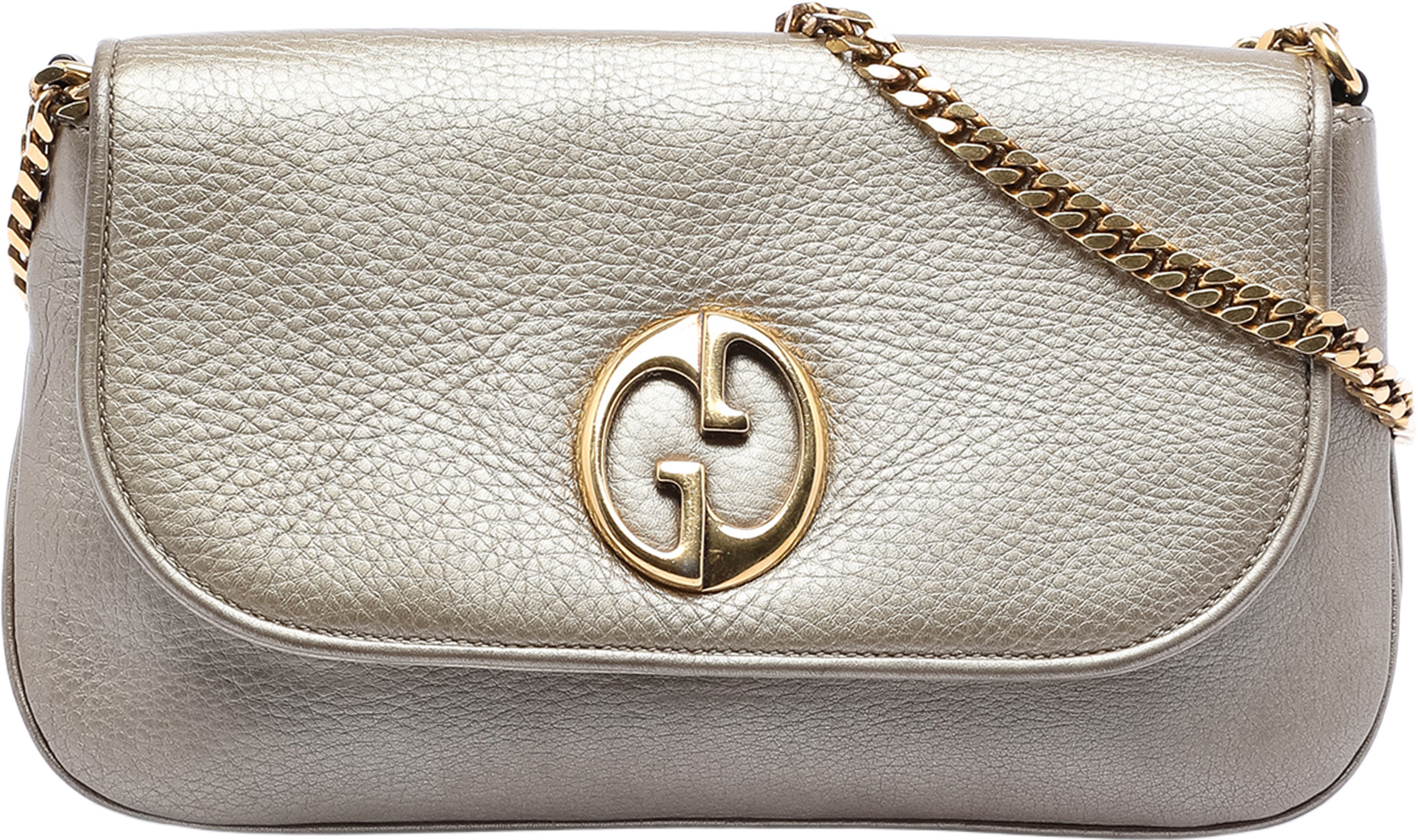 Gucci Medium Leather 1973 Chain Crossbody, från Luxclusif, i färgen gold. Klicka för att öppna bilden i stort format