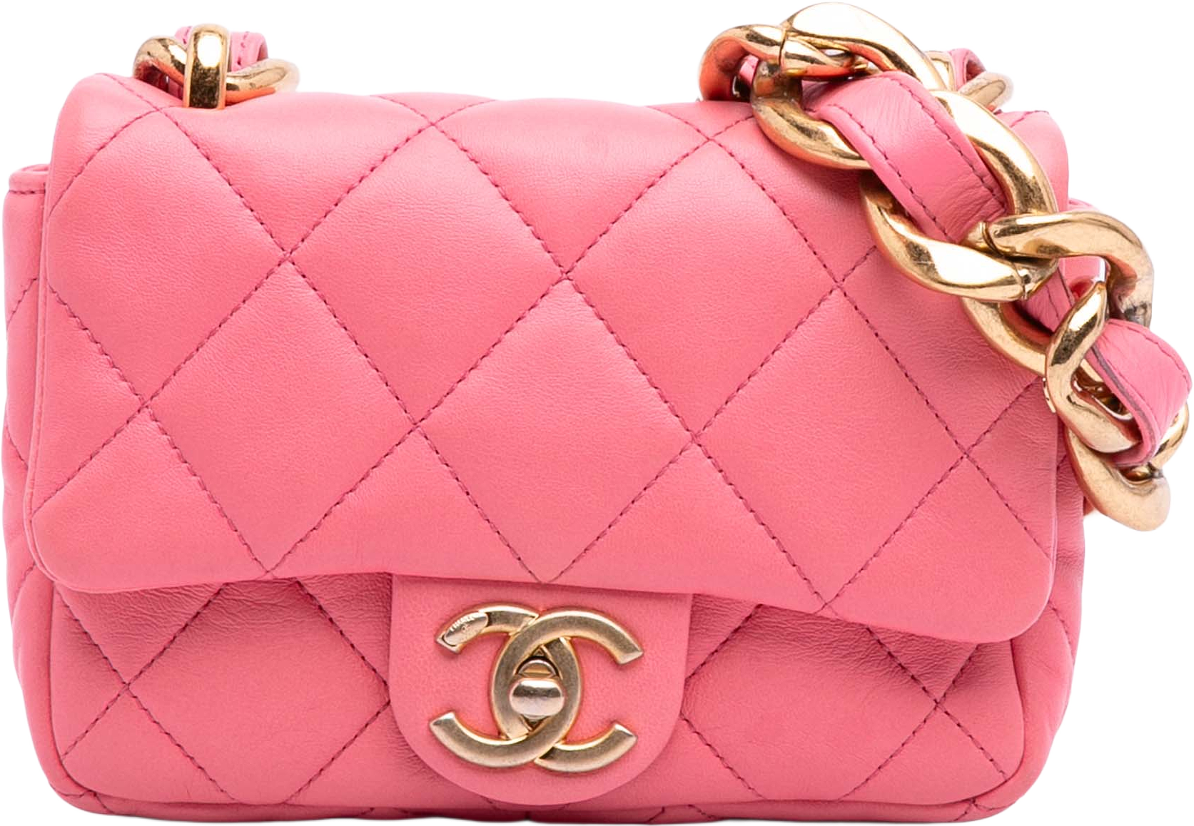 Chanel Mini Quilted Lambskin Funky Town Flap, från Luxclusif, i färgen pink. Klicka för att öppna bilden i stort format