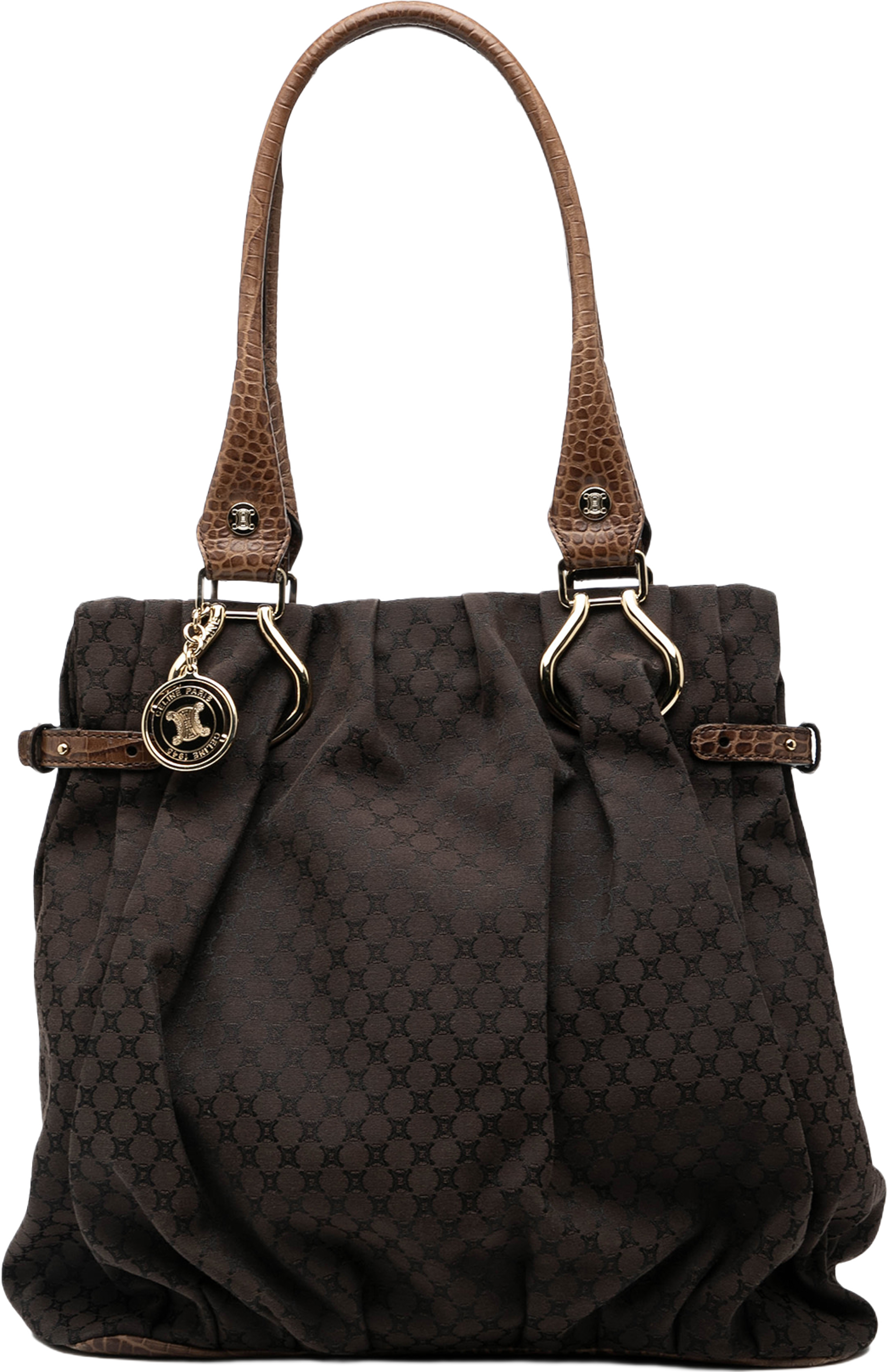 Celine Embossed Leather Trimmed Macadam Canvas Vertical Tote, från Luxclusif, i färgen dark brown. Klicka för att öppna bilden i stort format