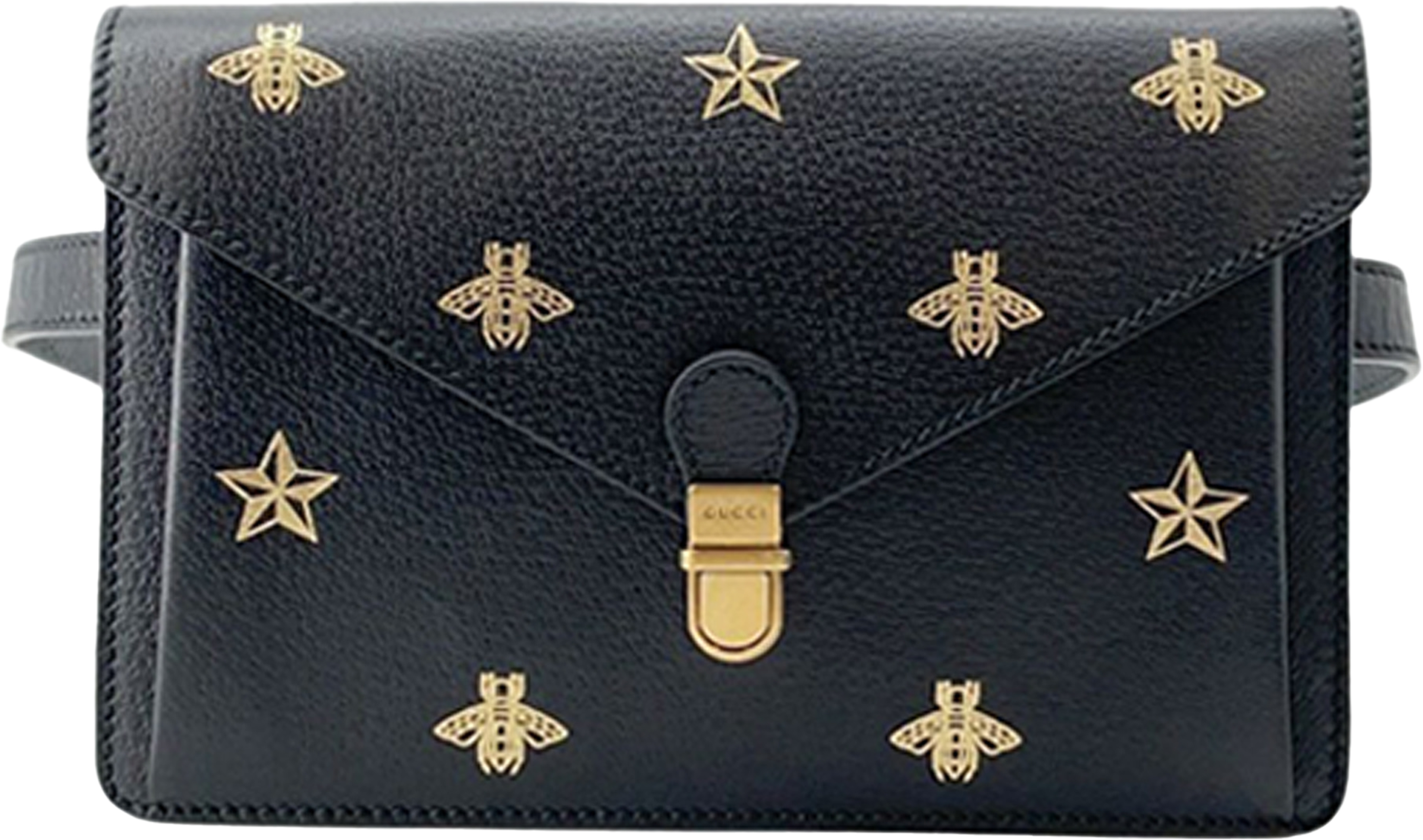 Gucci Leather Bee Star Belt Bag, från Luxclusif, i färgen black. Klicka för att öppna bilden i stort format