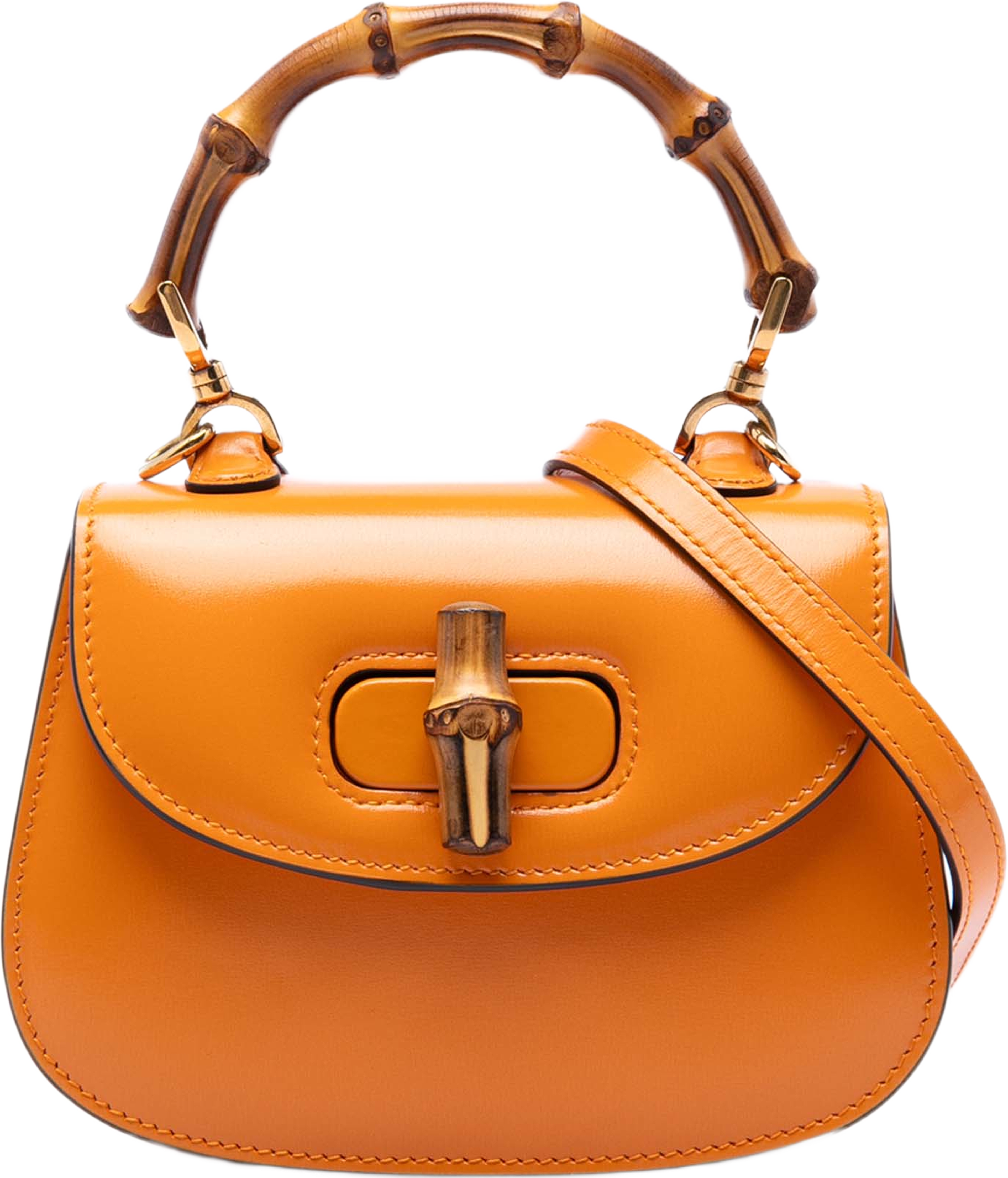 Gucci Mini Calfskin Web 1947 Bamboo Top Handle Bag, från Luxclusif, i färgen orange. Klicka för att öppna bilden i stort format