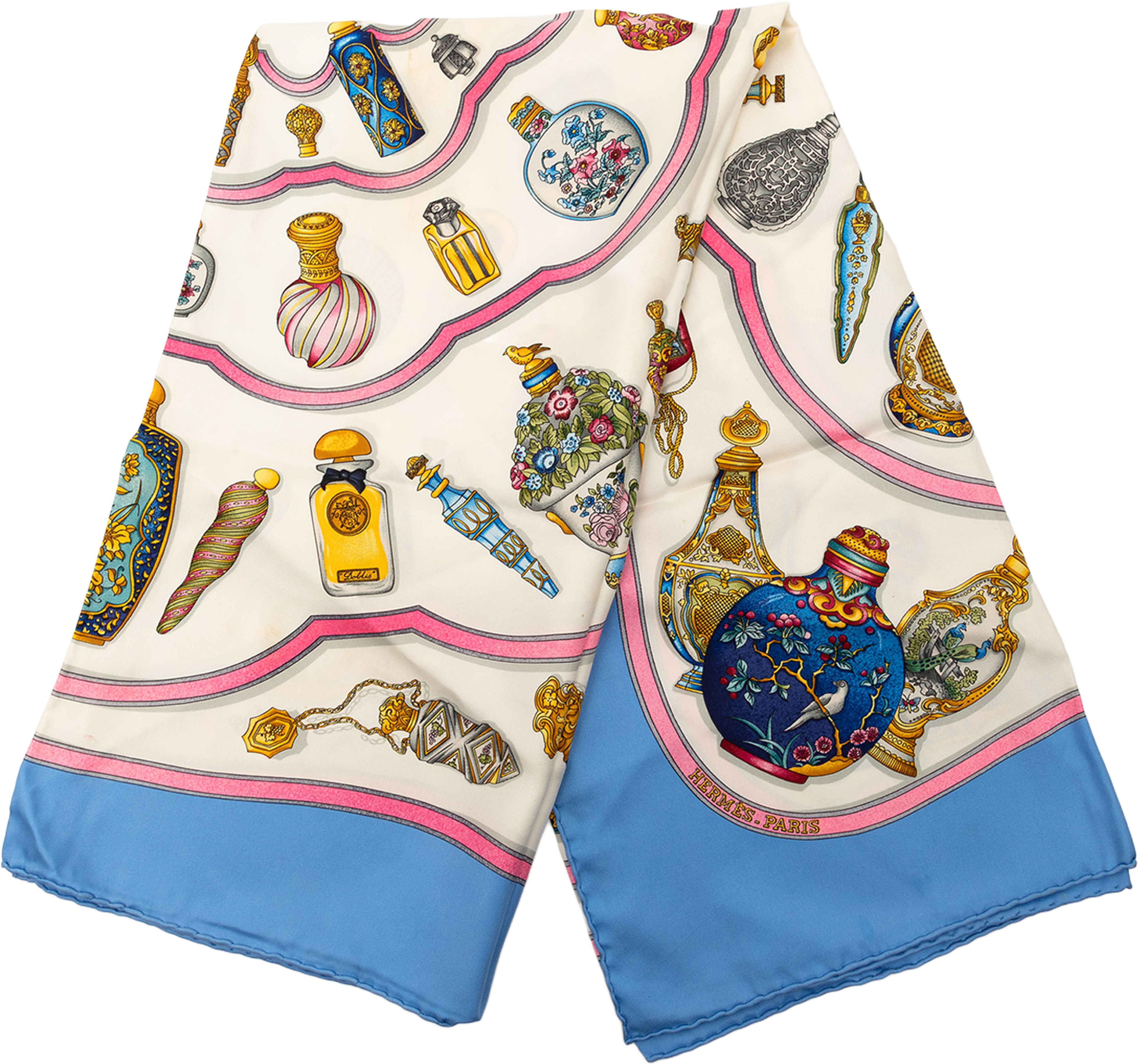 Hermès Qu Importe Le Flacon Silk Scarf 90, från Luxclusif, i färgen white. Klicka för att öppna bilden i stort format