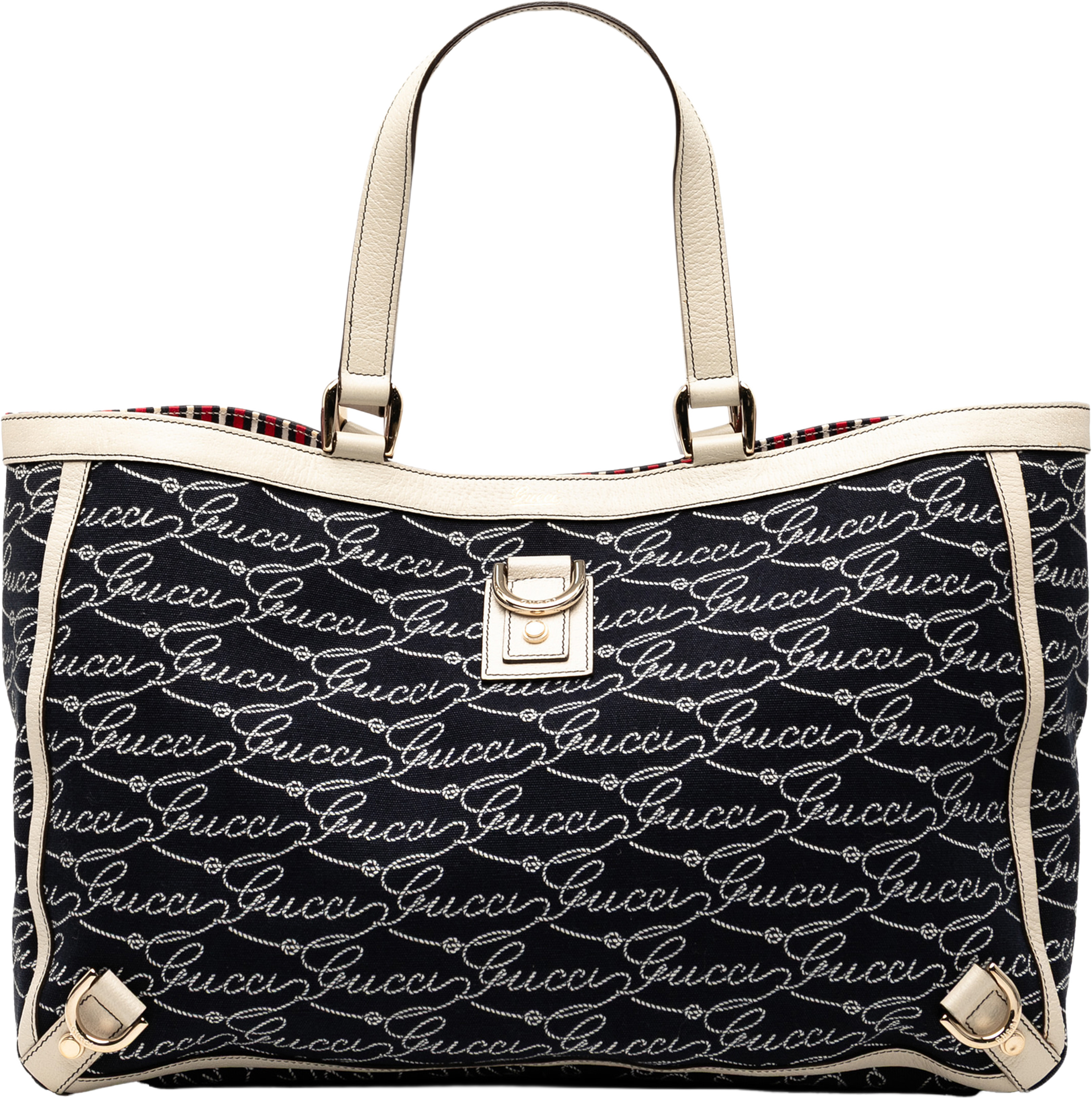 Gucci 85th Anniversary Canvas Logo Abbey D Ring Tote, från Luxclusif, i färgen dark blue. Klicka för att öppna bilden i stort format