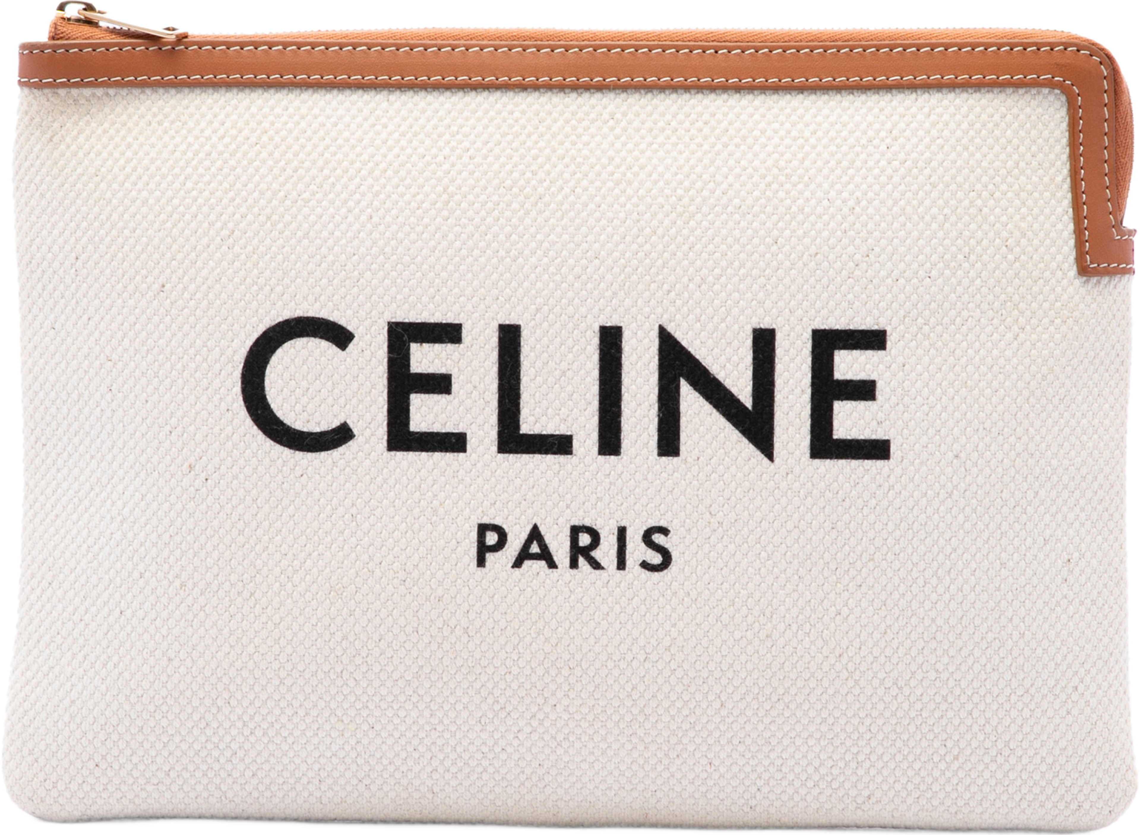 Celine Large Canvas Logo Pouch, från Luxclusif, i färgen brun. Klicka för att öppna bilden i stort format