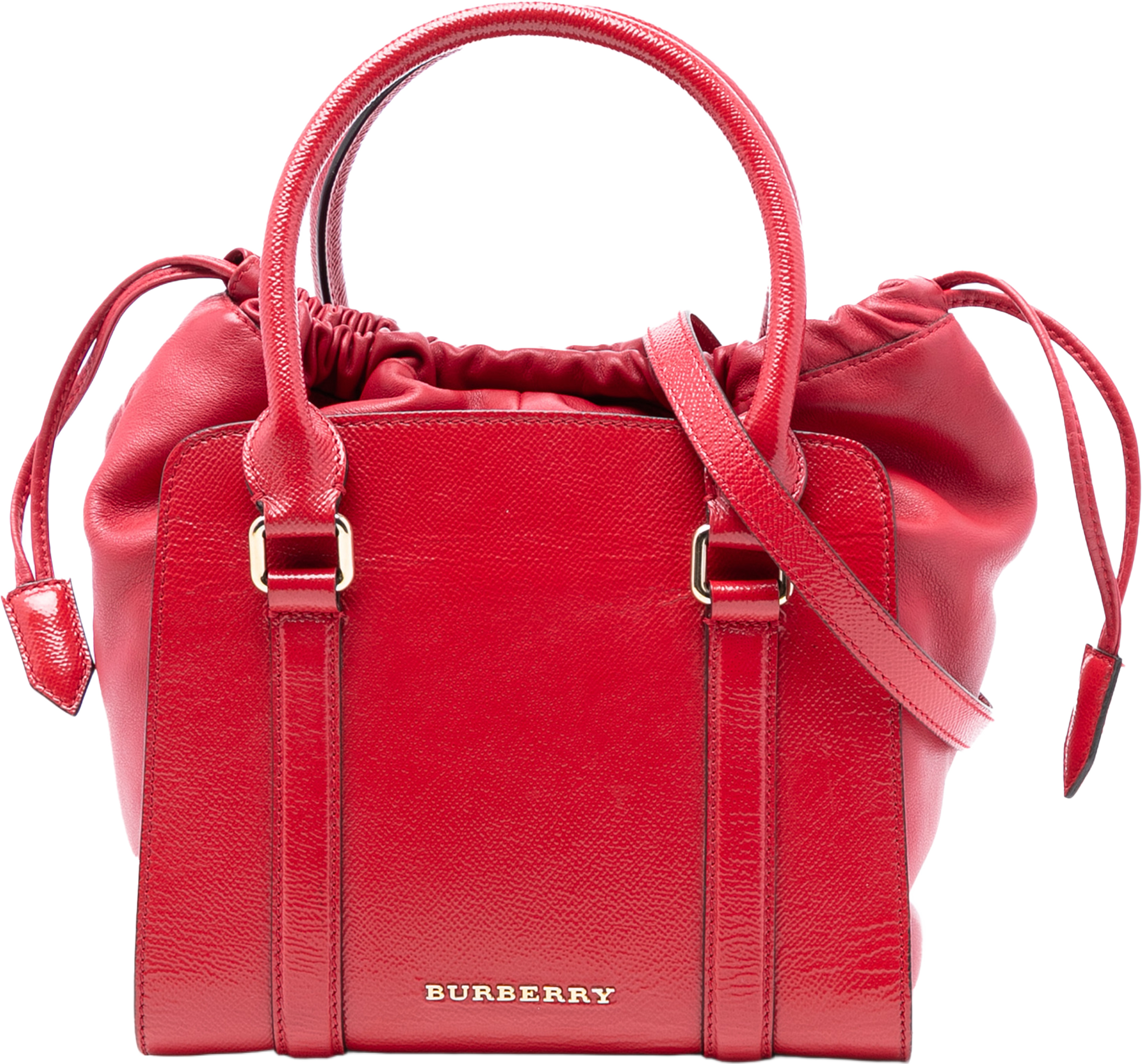 Burberry Small Patent Dinton Satchel, från Luxclusif, i färgen red. Klicka för att öppna bilden i stort format