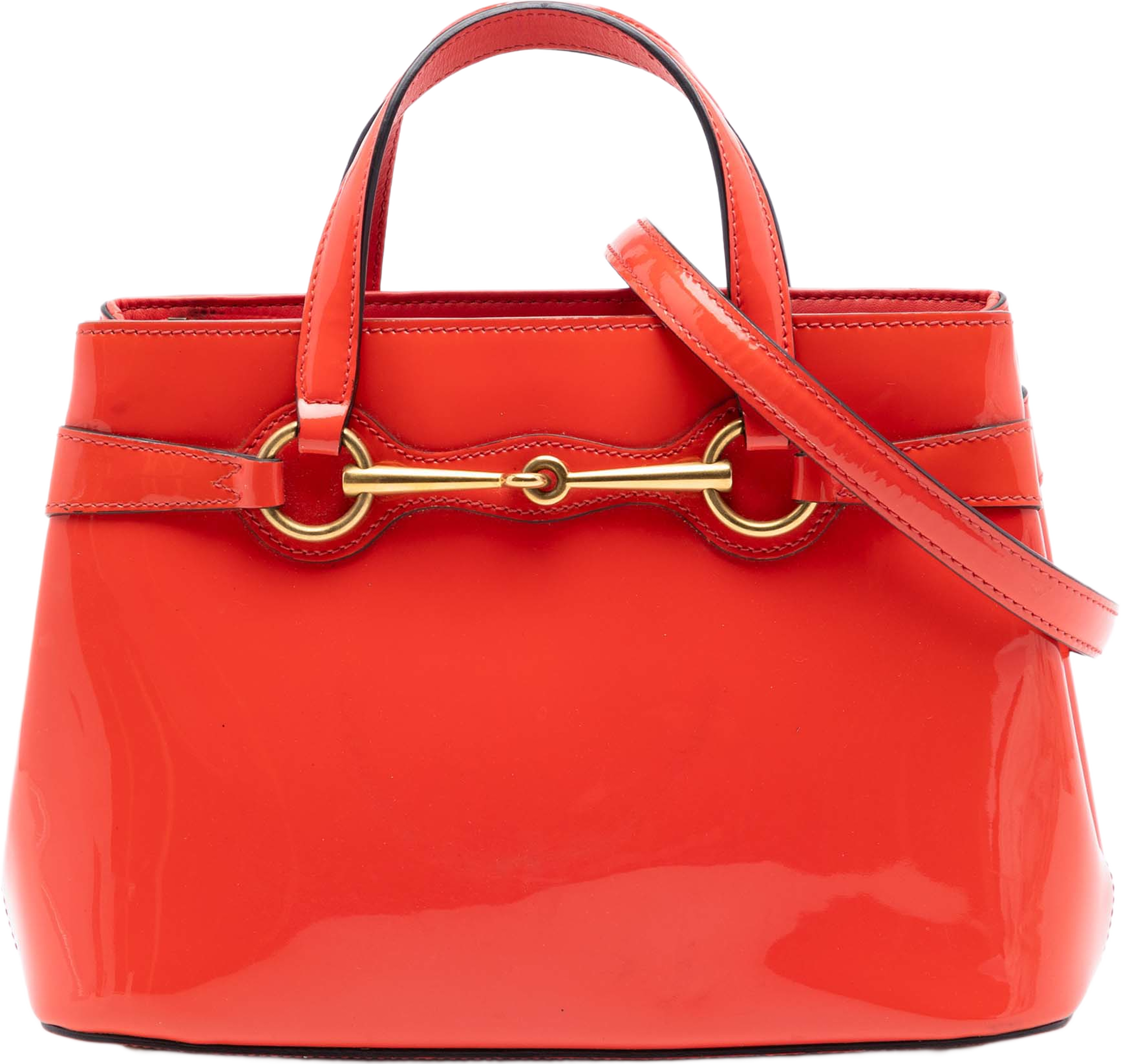 Gucci Patent Bright Bit Satchel, från Luxclusif, i färgen röd. Klicka för att öppna bilden i stort format