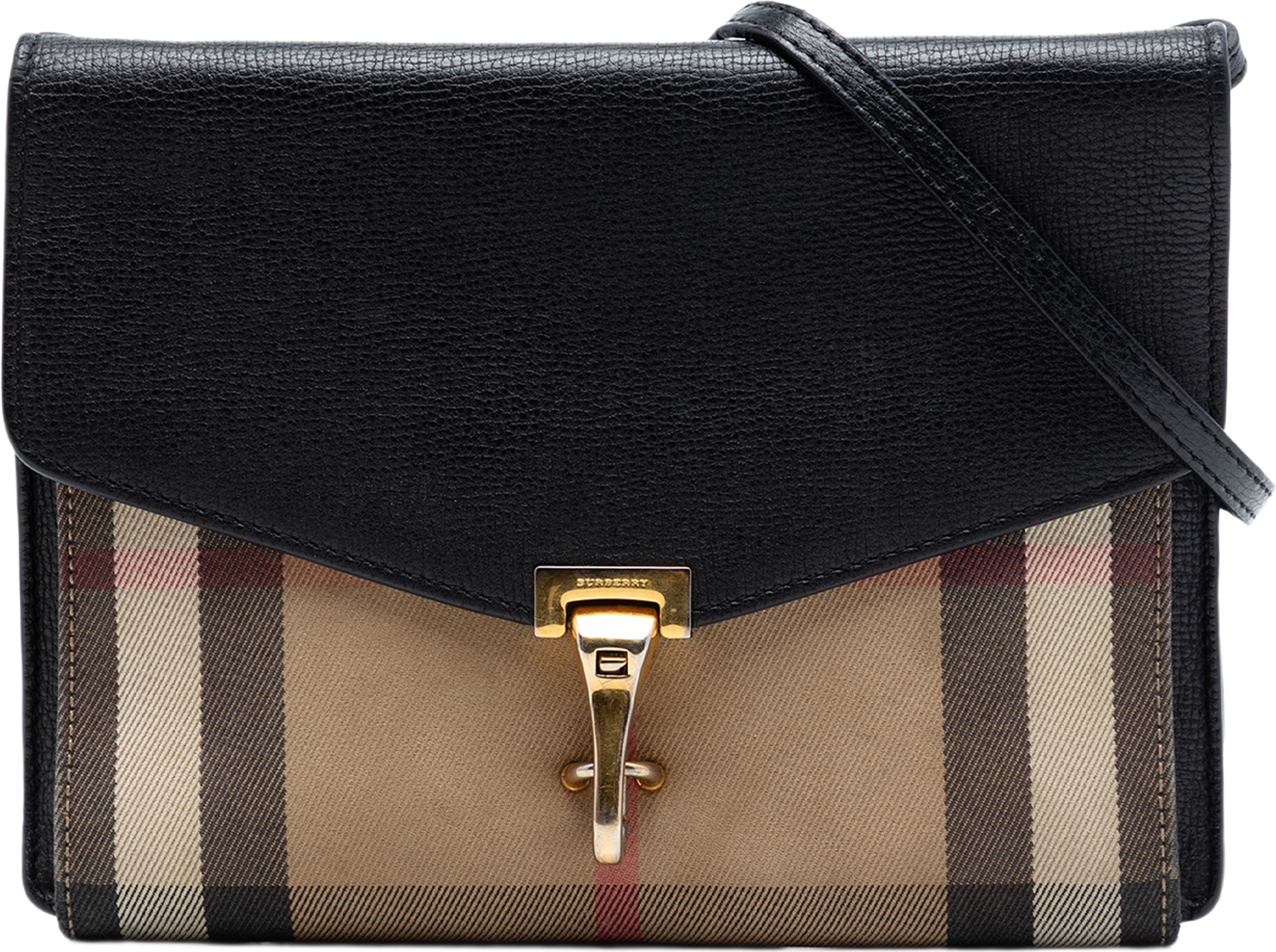 Burberry Small Leather And House Check Canvas Derby Macken Crossbody, från Luxclusif, i färgen svart. Klicka för att öppna bilden i stort format