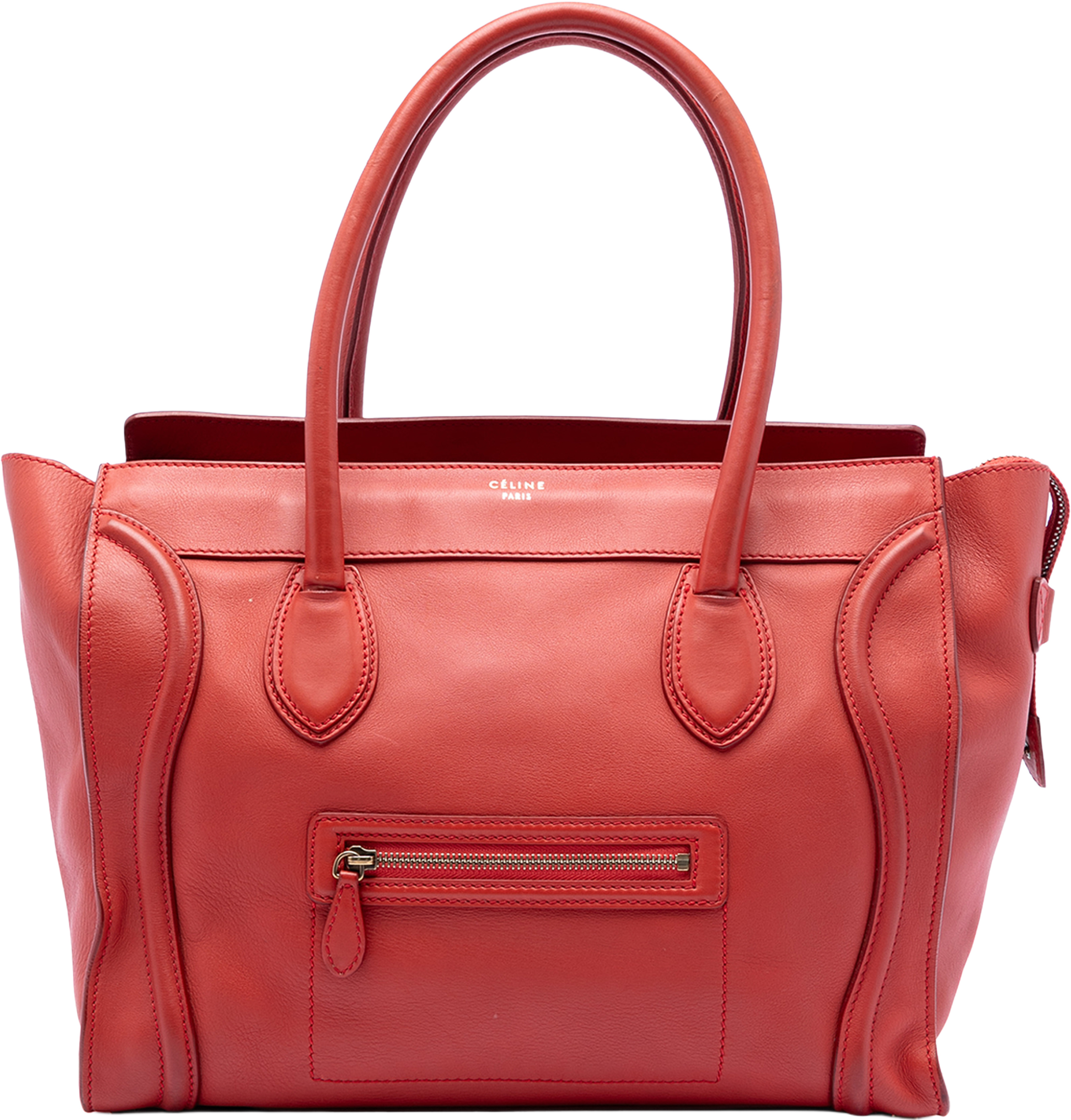 Celine Mini Leather Luggage Tote, från Luxclusif, i färgen red. Klicka för att öppna bilden i stort format