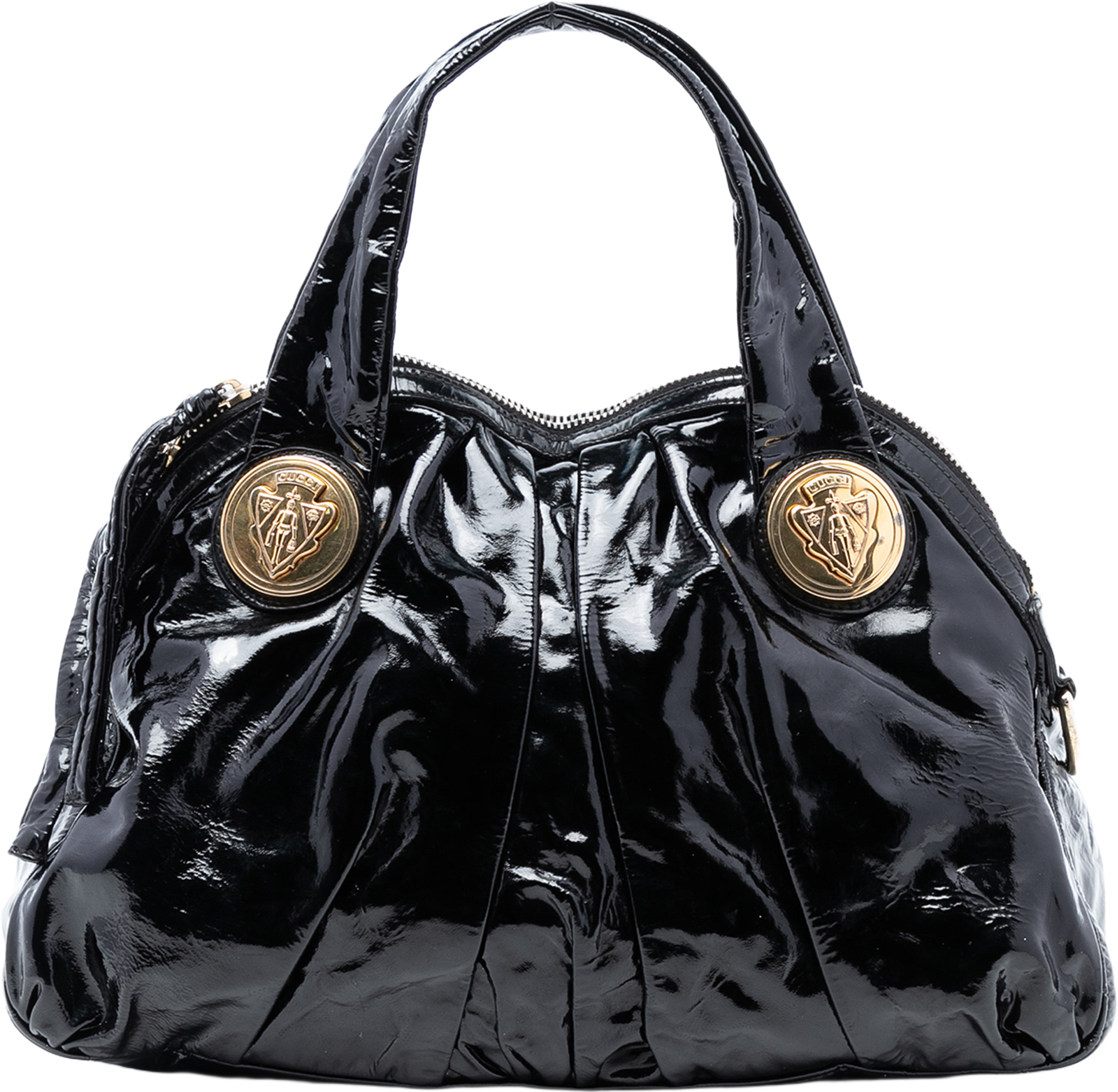 Gucci Large Patent Hysteria Satchel, från Luxclusif, i färgen black. Klicka för att öppna bilden i stort format