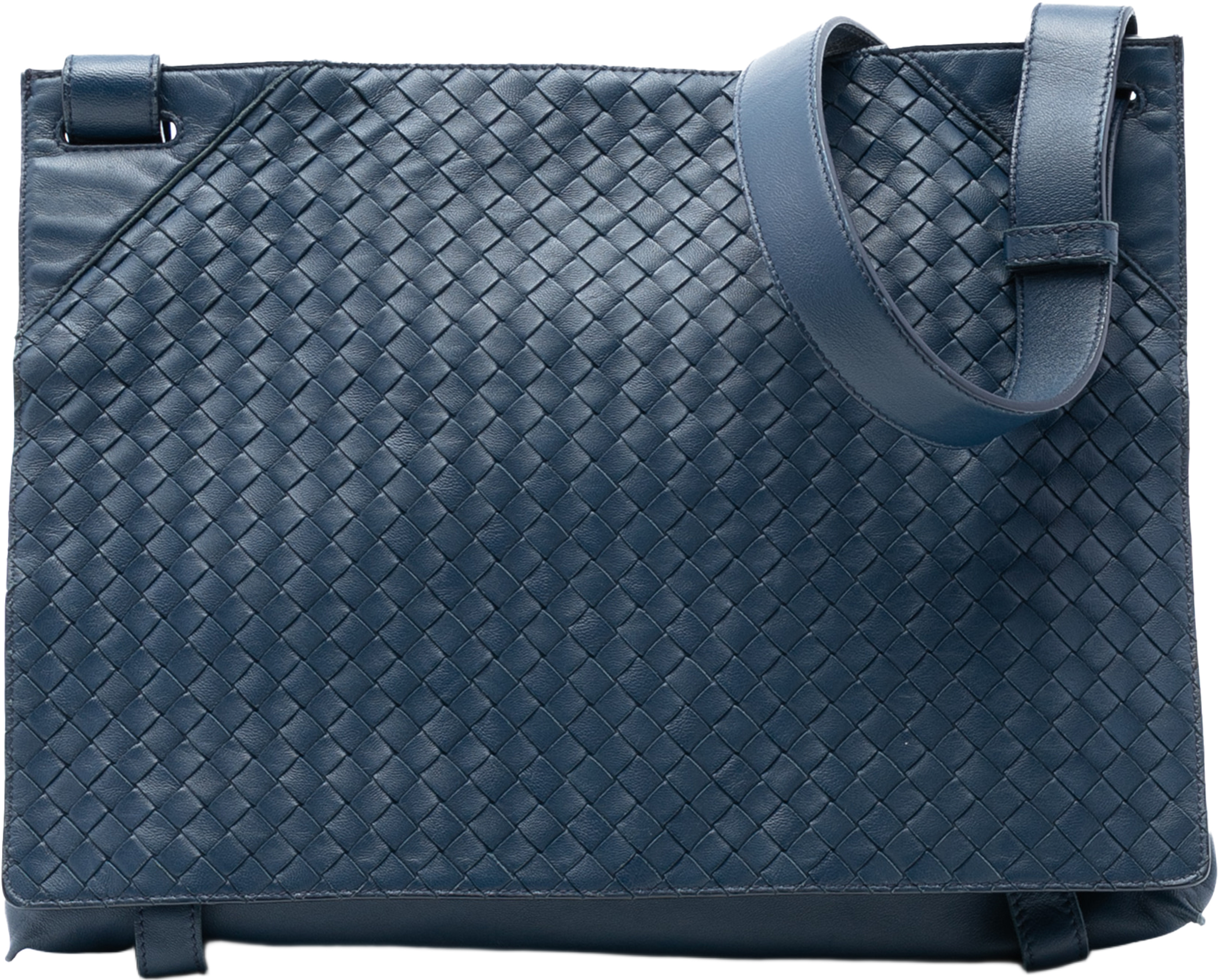 Bottega Veneta Nappa Intrecciato Flap Crossbody, från Luxclusif, i färgen navy. Klicka för att öppna bilden i stort format