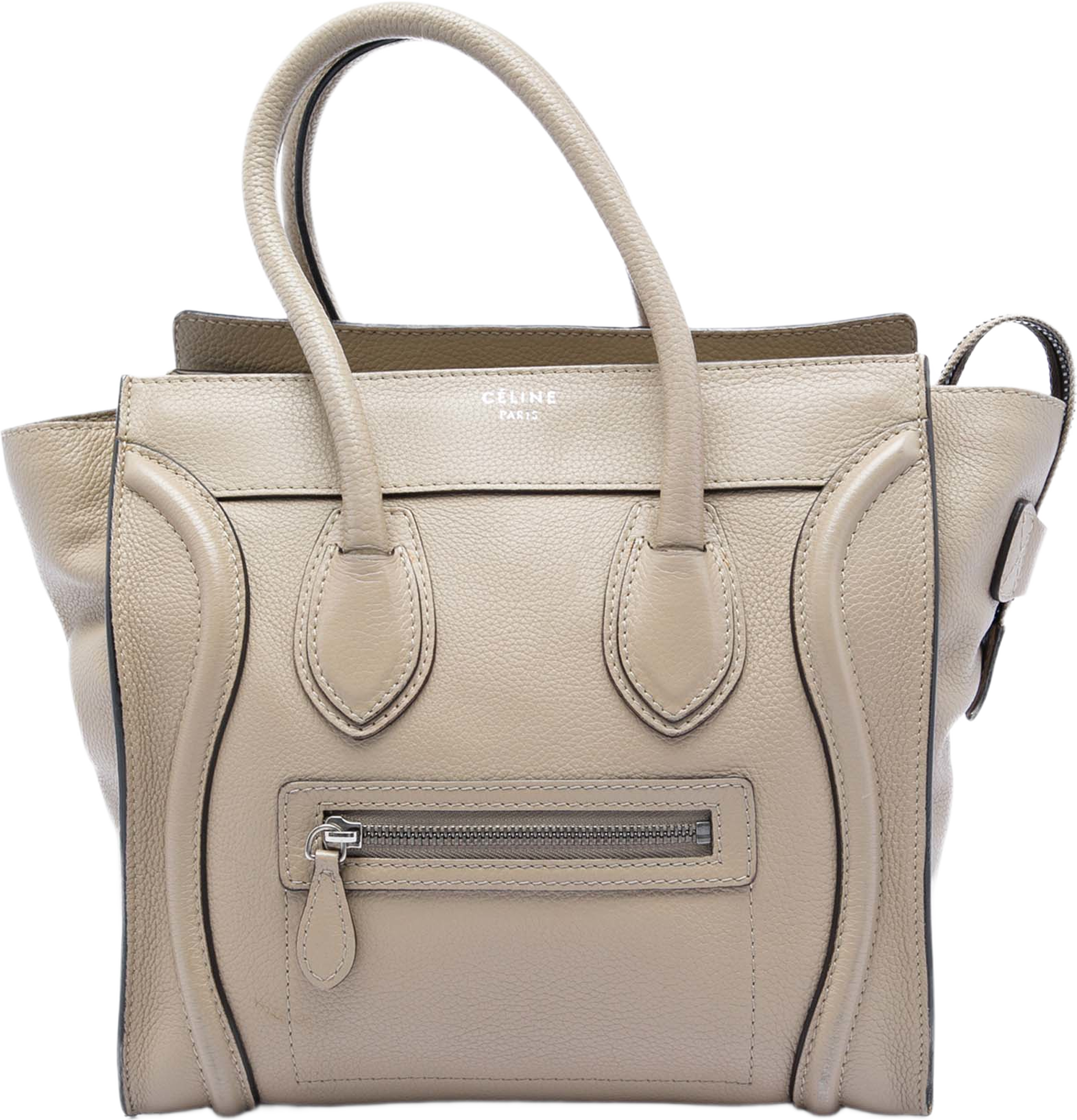 Celine Micro Leather Luggage Tote, från Luxclusif, i färgen beige. Klicka för att öppna bilden i stort format