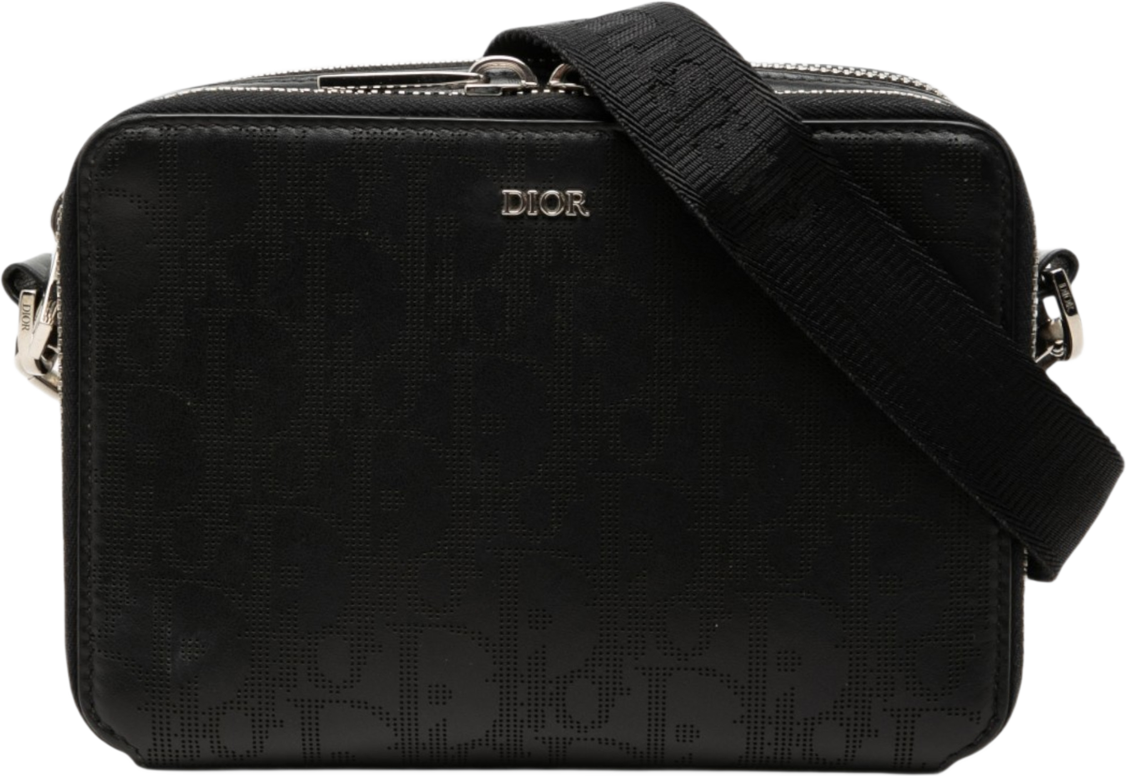 Dior Oblique Perforated Calfskin Galaxy Pouch With Strap, från Luxclusif, i färgen svart. Klicka för att öppna bilden i stort format