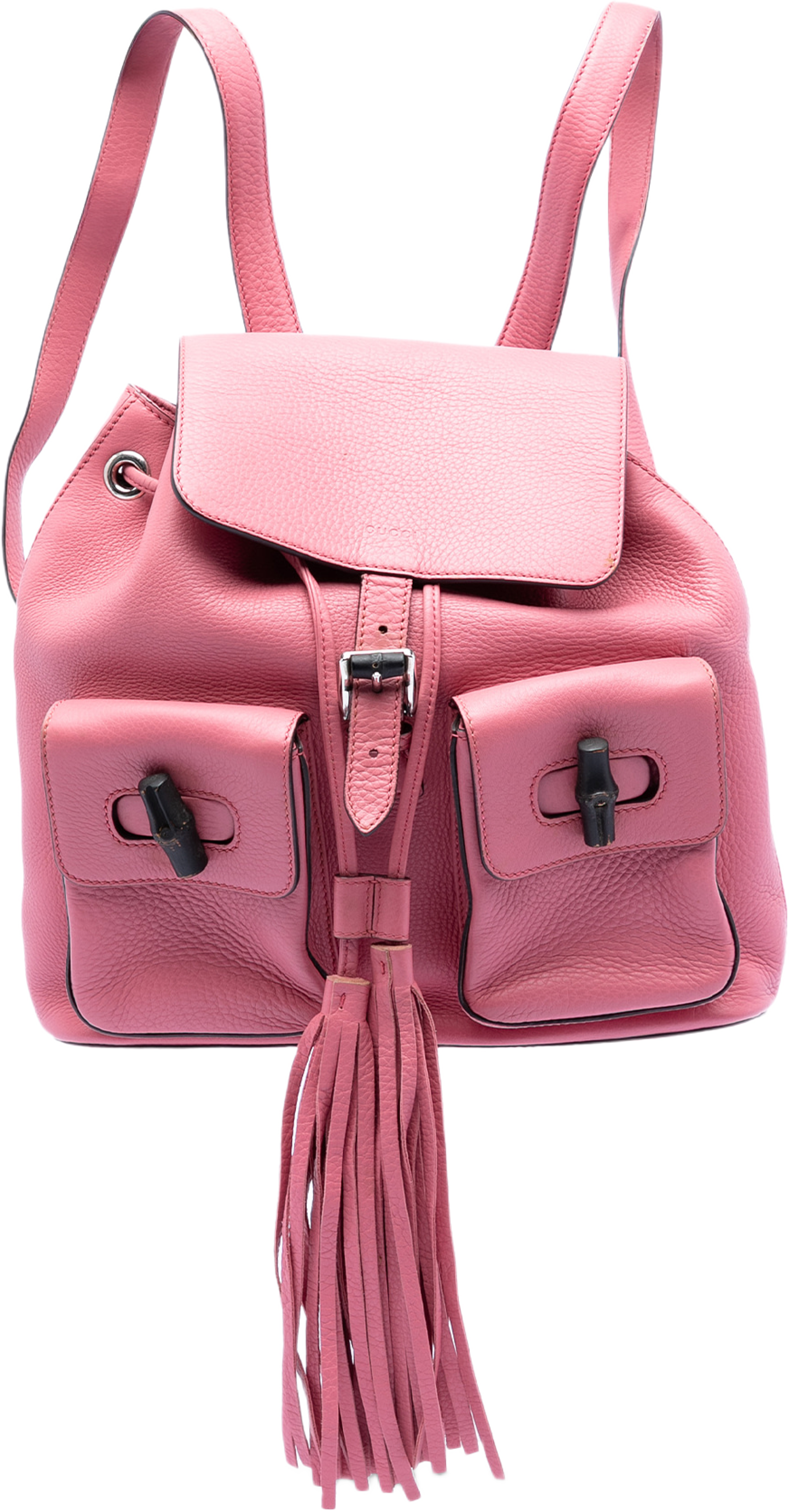 Gucci Leather Bamboo Tassel Backpack, från Luxclusif, i färgen rosa. Klicka för att öppna bilden i stort format