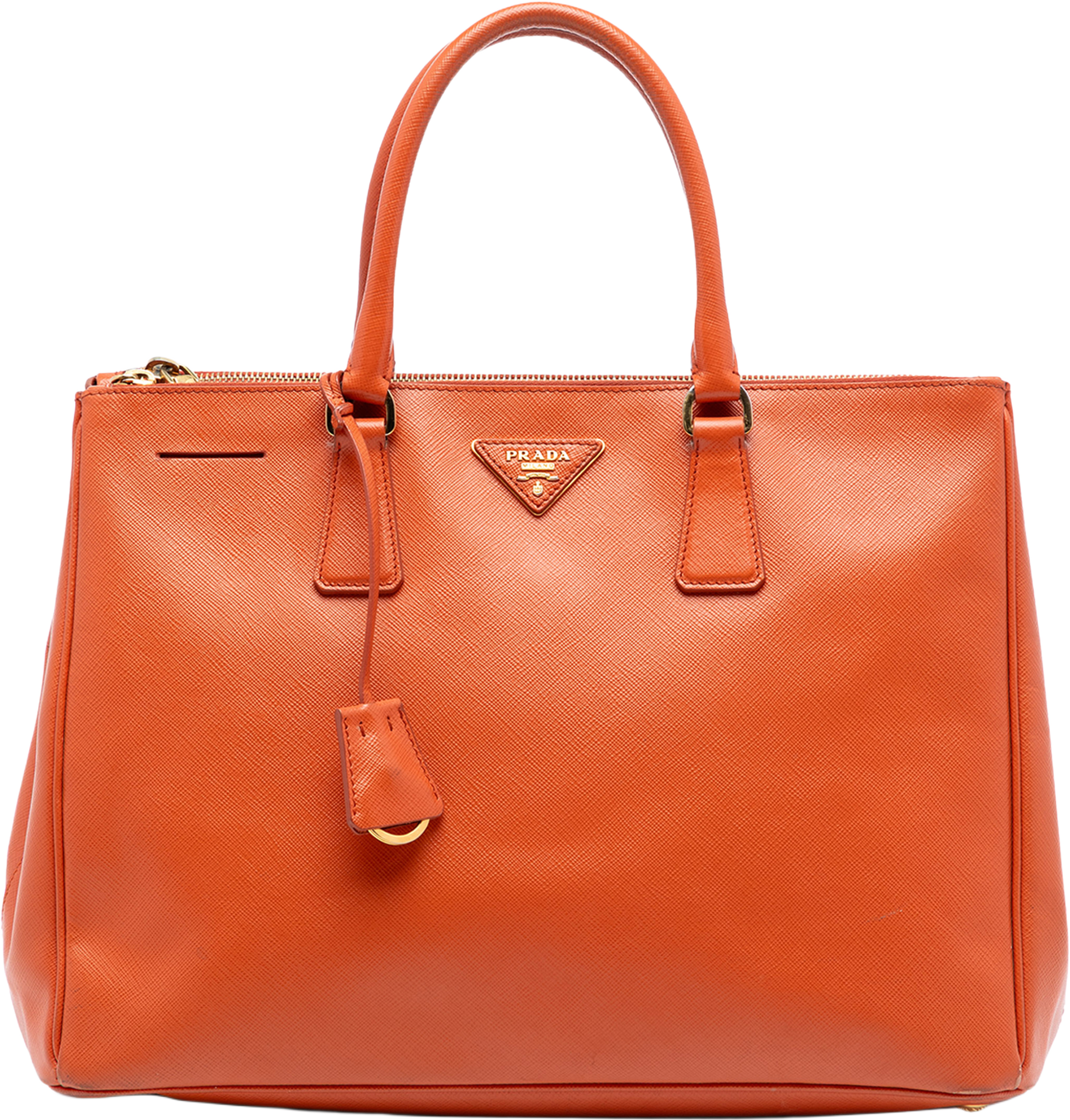 Prada Medium Saffiano Lux Galleria Double Zip Satchel, från Luxclusif, i färgen orange. Klicka för att öppna bilden i stort format