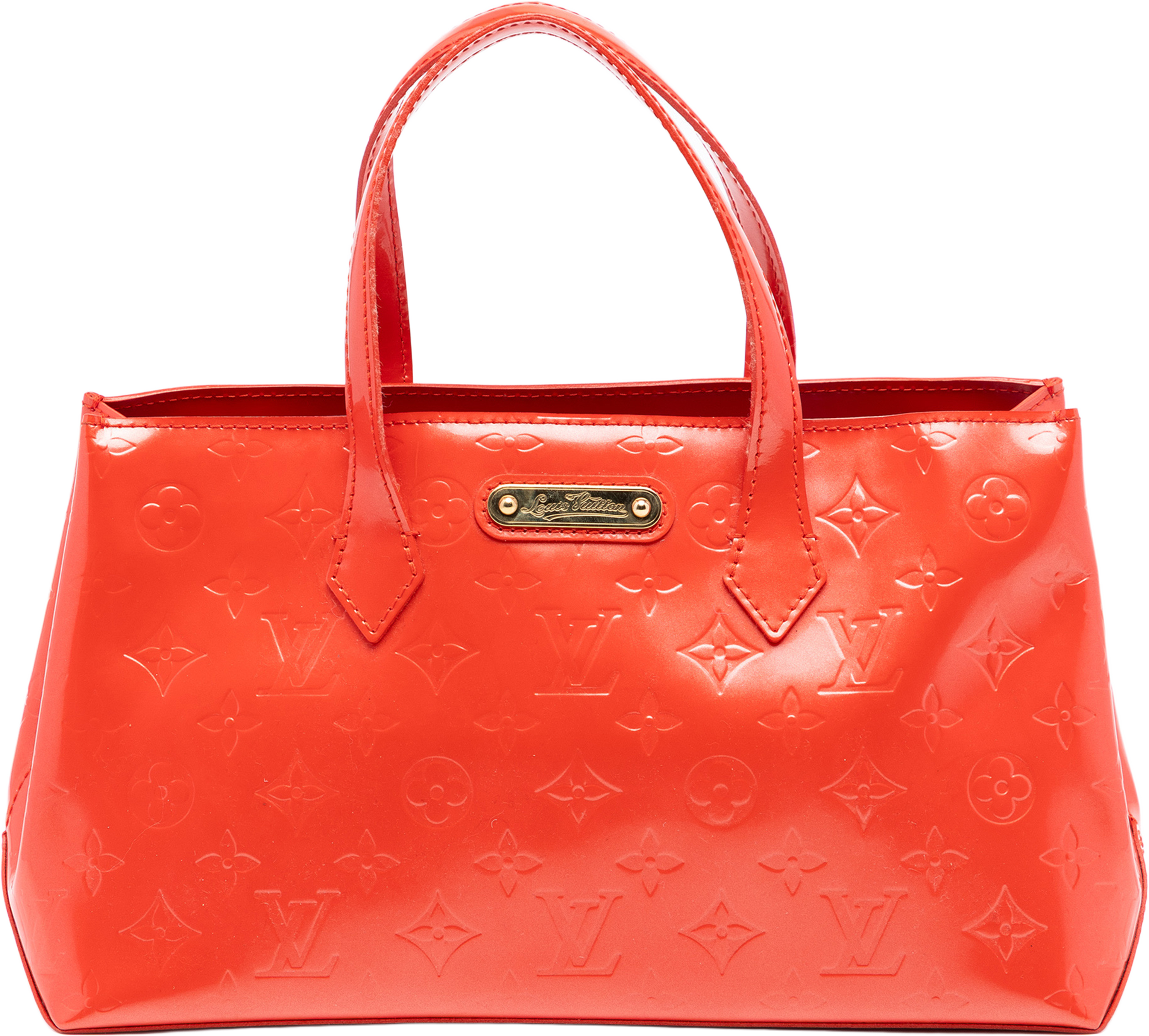 Louis Vuitton Monogram Vernis Wilshire Pm, från Luxclusif, i färgen orange. Klicka för att öppna bilden i stort format