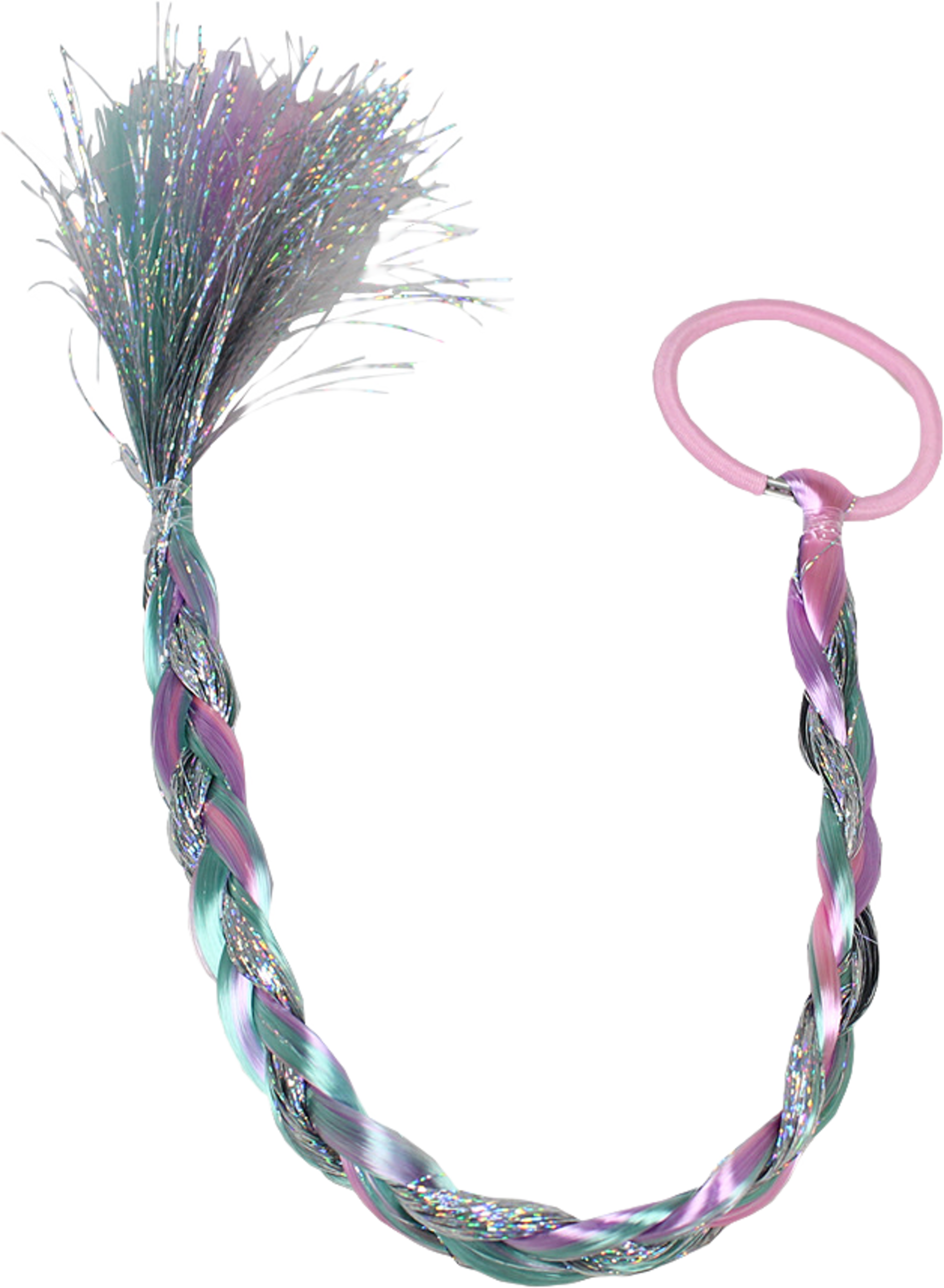 Hårsnodd Med Fläta I Rosa, Turkos Och Silver