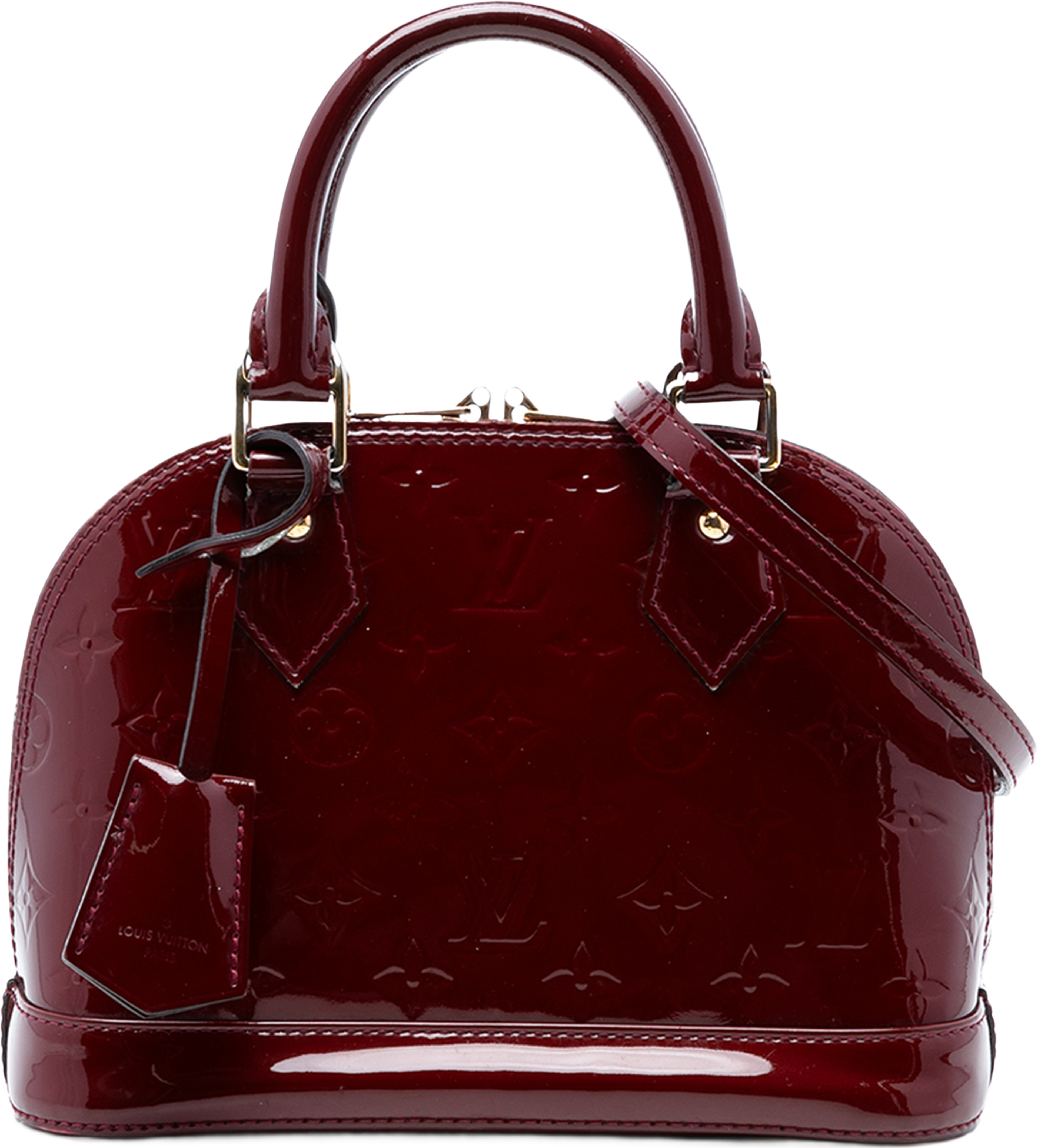 Louis Vuitton Monogram Vernis Alma Bb, från Luxclusif, i färgen dark red. Klicka för att öppna bilden i stort format