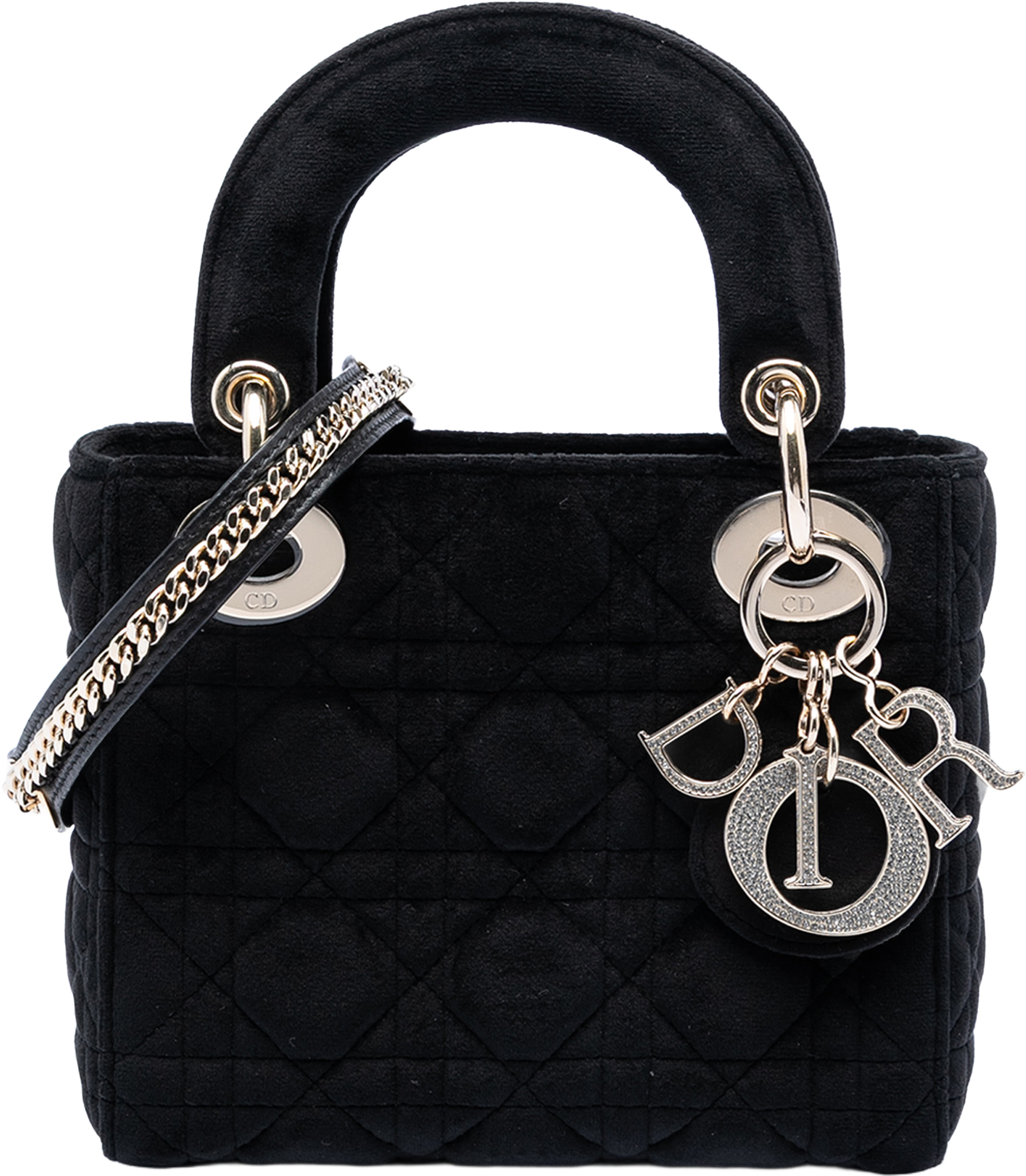 Dior Mini Velvet Cannage Lady Dior, från Luxclusif, i färgen black. Klicka för att öppna bilden i stort format