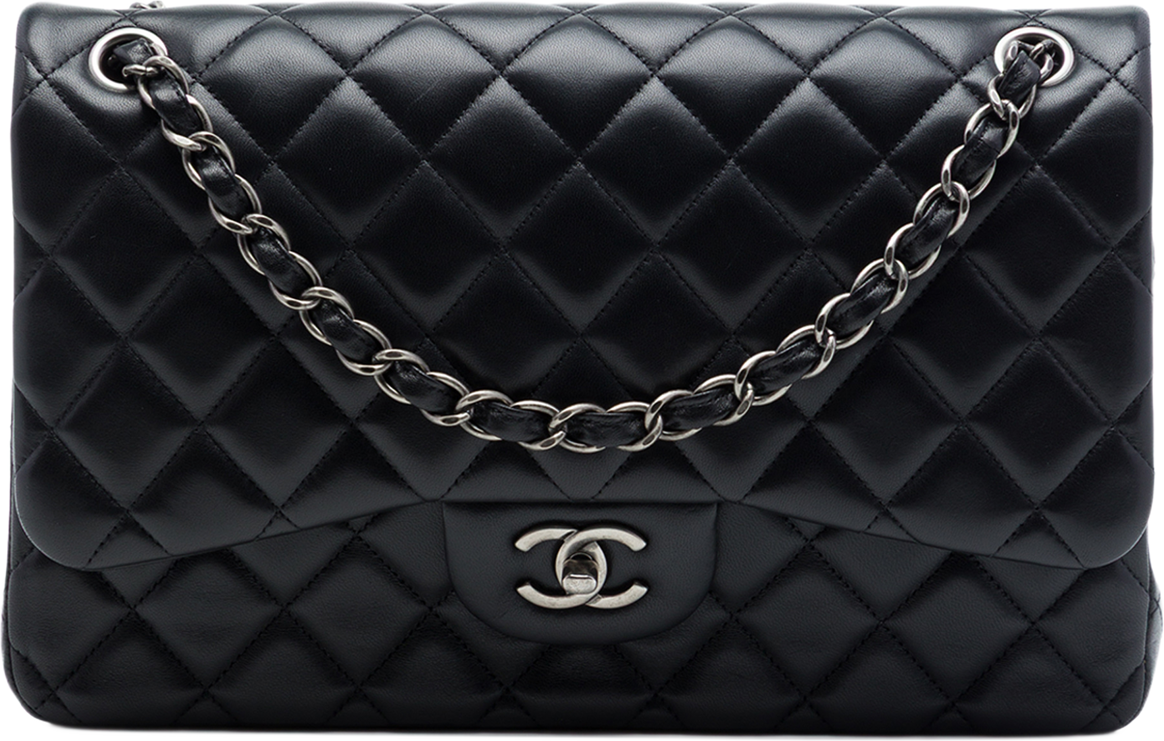 Chanel Jumbo Classic Lambskin Double Flap, från Luxclusif, i färgen svart. Klicka för att öppna bilden i stort format