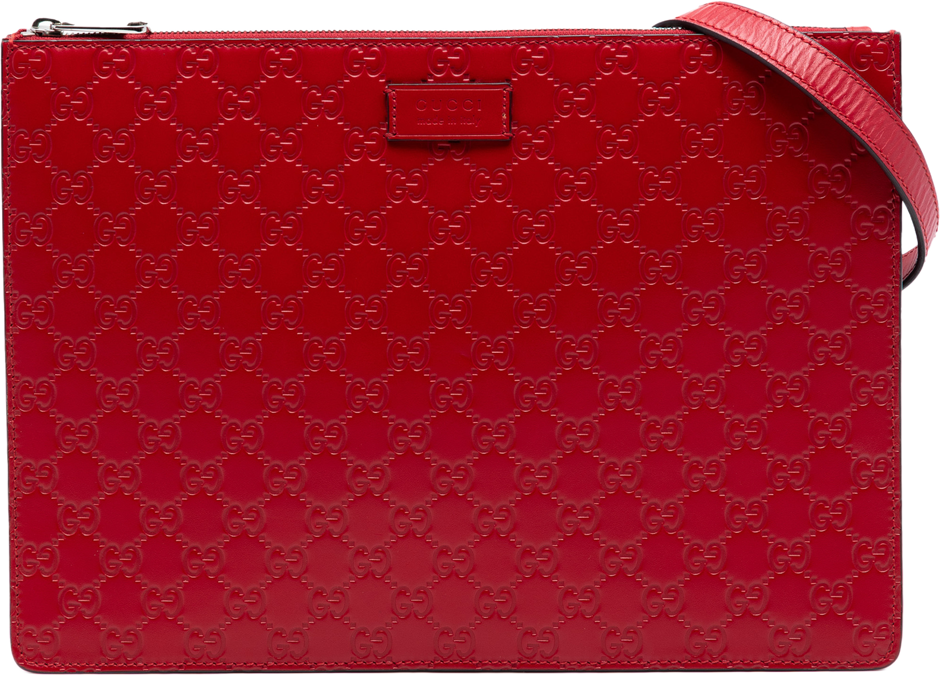 Gucci Guccissima Zip Messenger Bag, från Luxclusif, i färgen red. Klicka för att öppna bilden i stort format