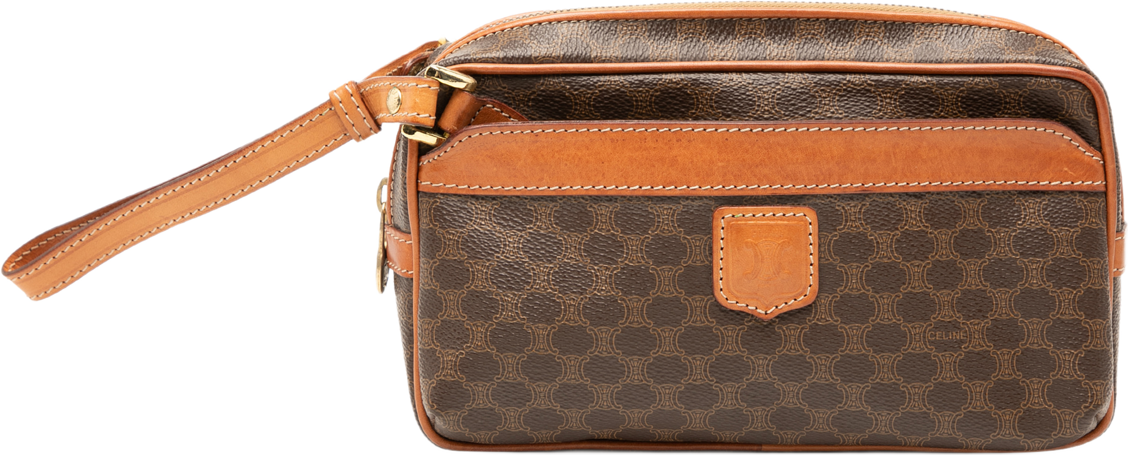 Celine Macadam Coated Canvas Clutch, från Luxclusif, i färgen brun. Klicka för att öppna bilden i stort format