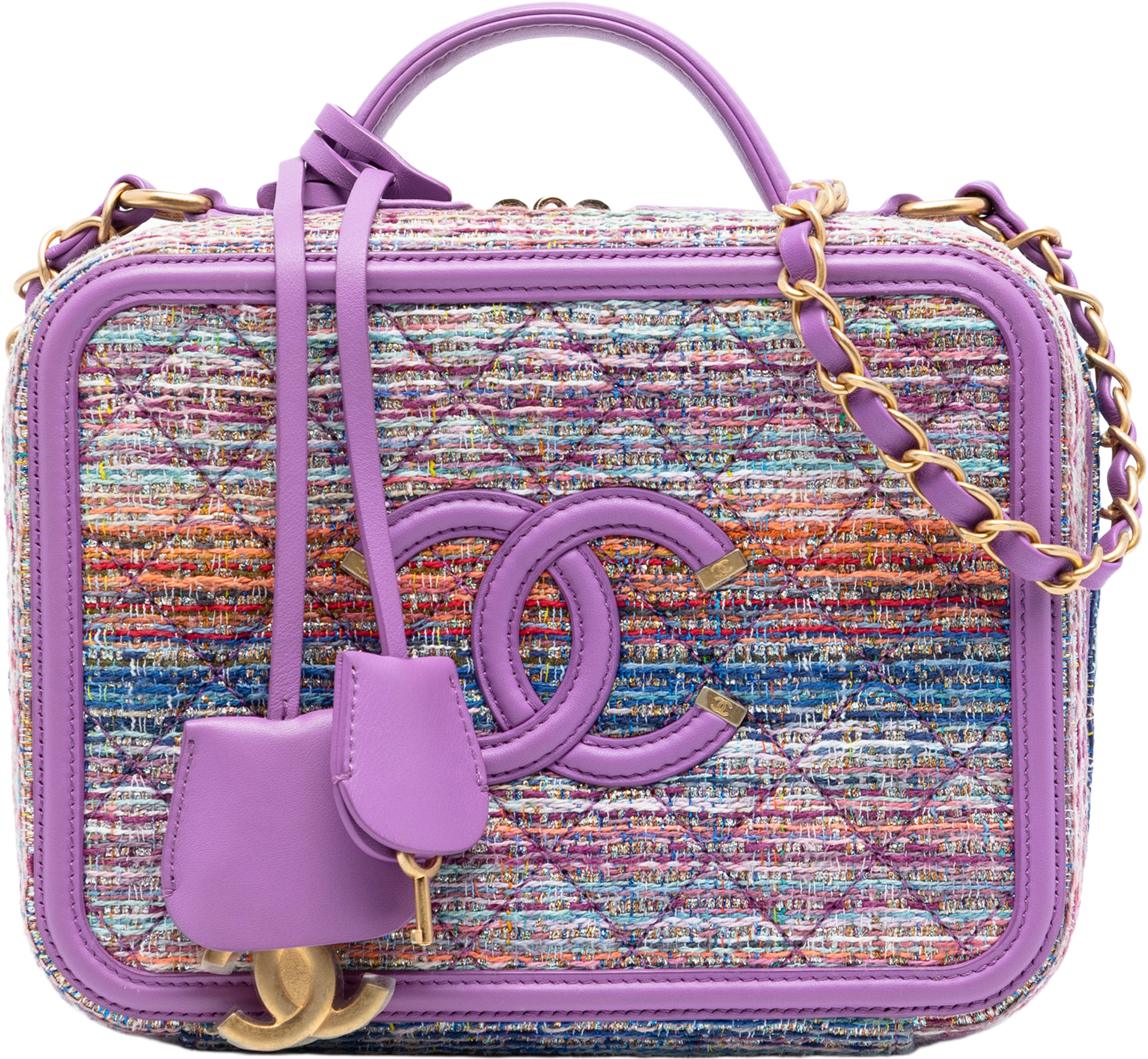 Chanel Small Tweed Cc Filigree Vanity Case, från Luxclusif, i färgen purple. Klicka för att öppna bilden i stort format