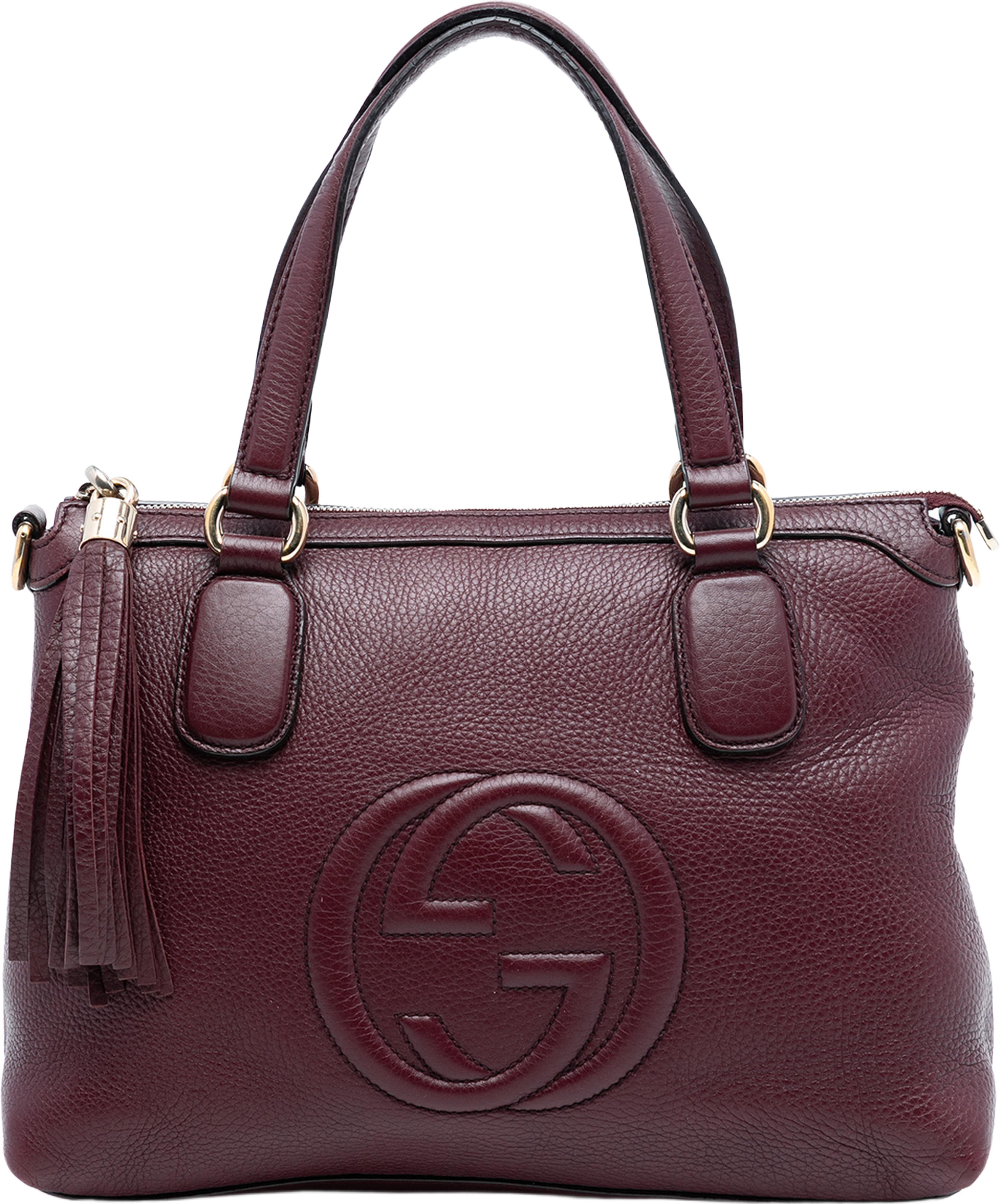 Gucci Small Leather Soho Working Satchel, från Luxclusif, i färgen burgundy. Klicka för att öppna bilden i stort format