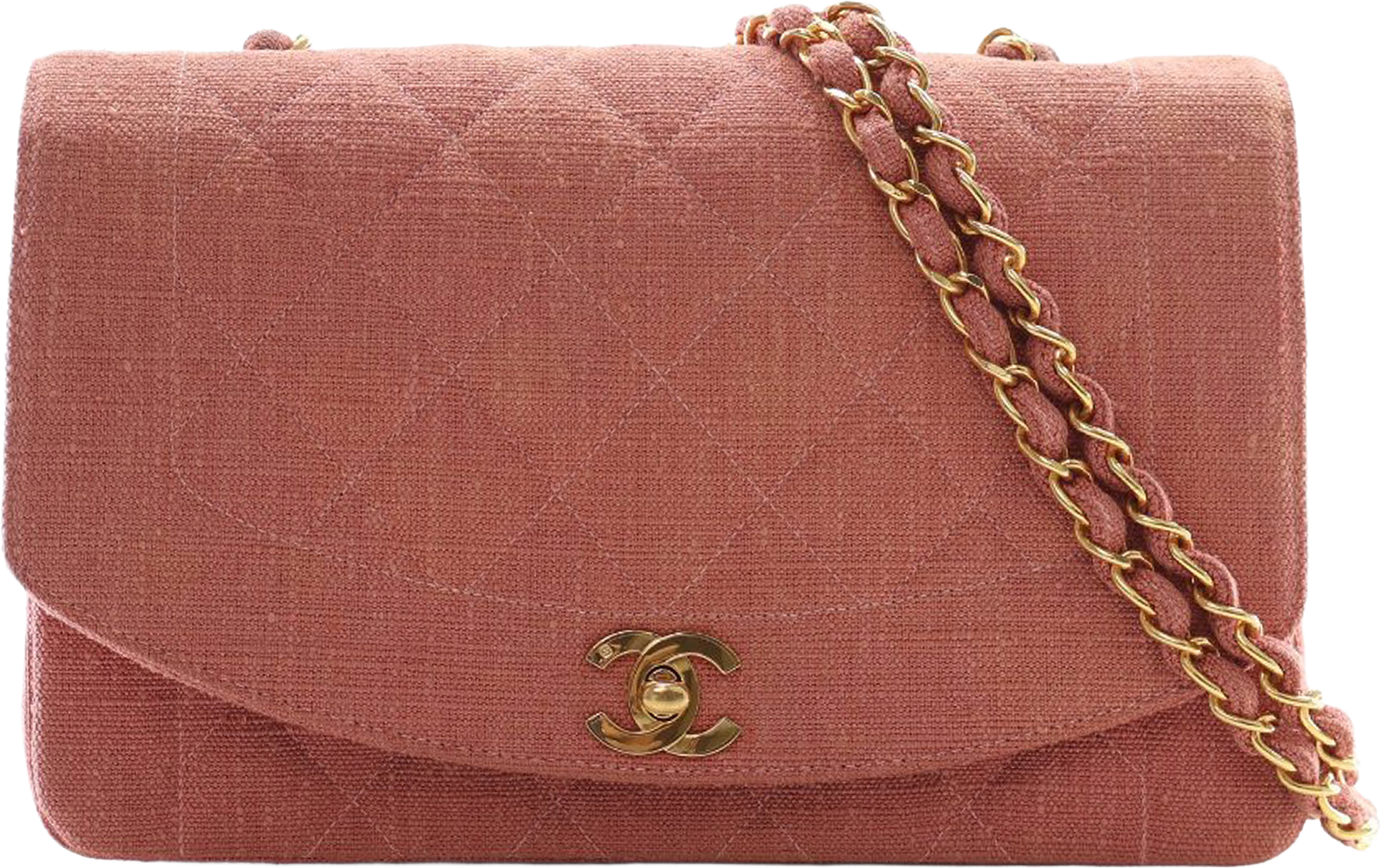 Chanel Medium Jersey Diana Flap, från Luxclusif, i färgen salmon. Klicka för att öppna bilden i stort format