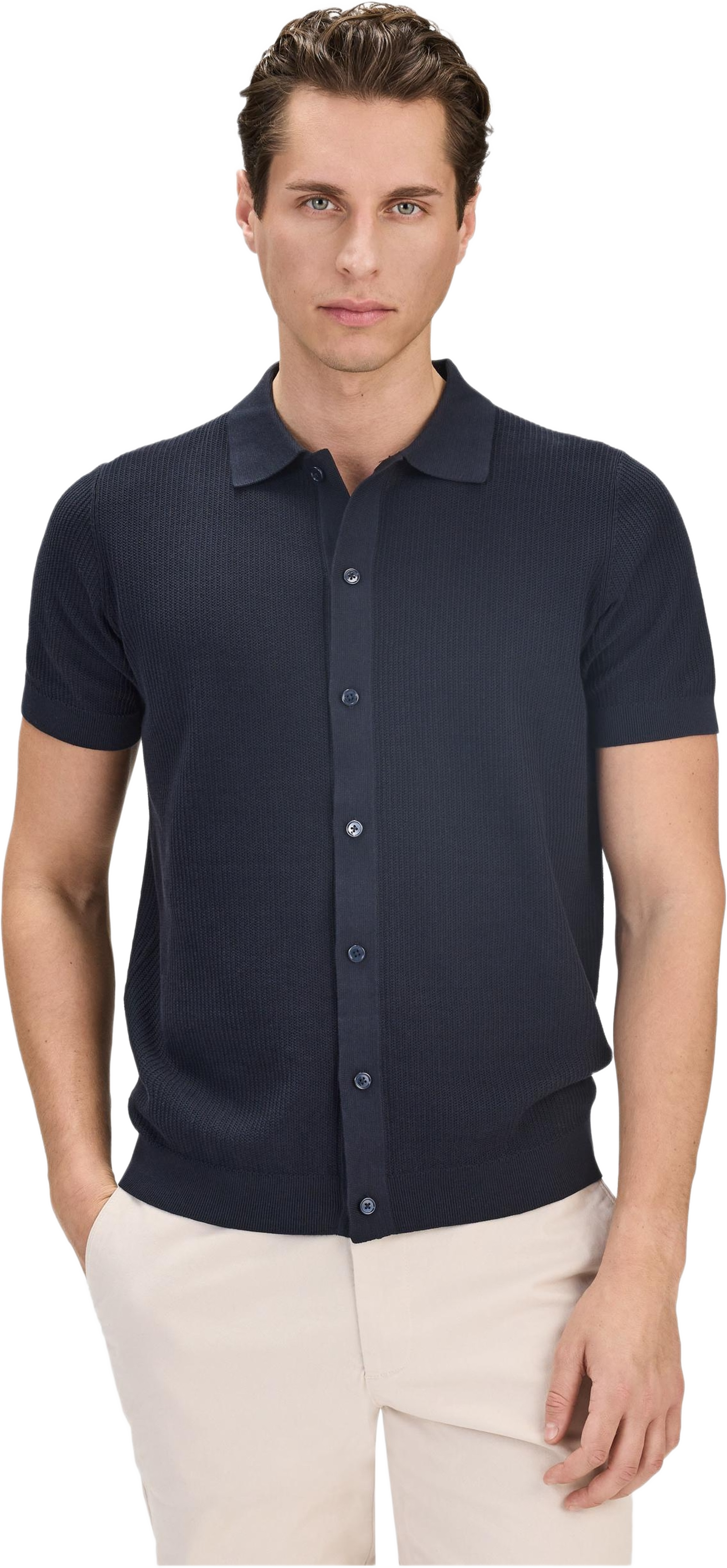 Cotton Knitted S/s Shirt (dave), från John Henric, i färgen navy blue. Klicka för att öppna bilden i stort format