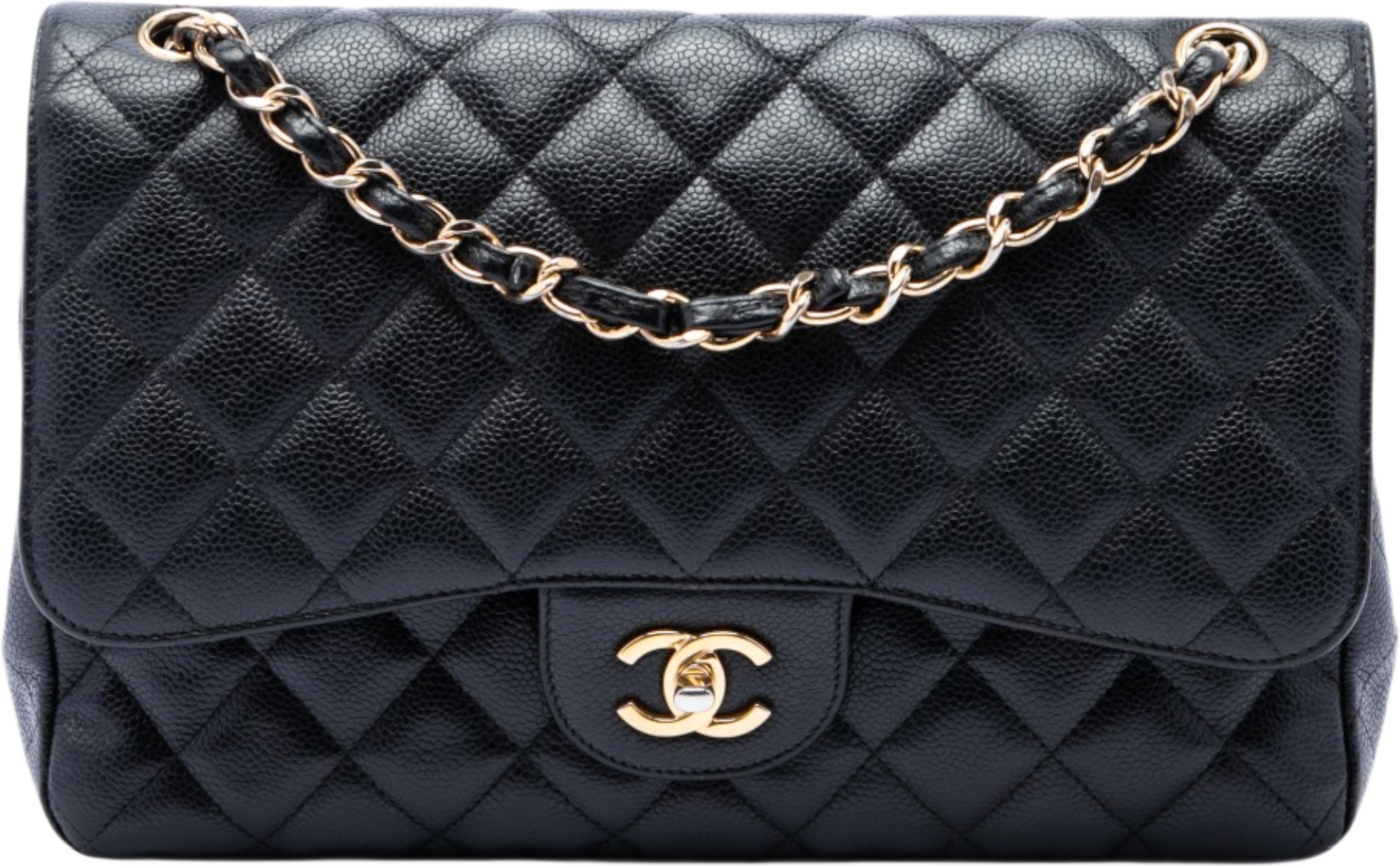 Chanel Jumbo Classic Caviar Double Flap, från Luxclusif, i färgen svart. Klicka för att öppna bilden i stort format