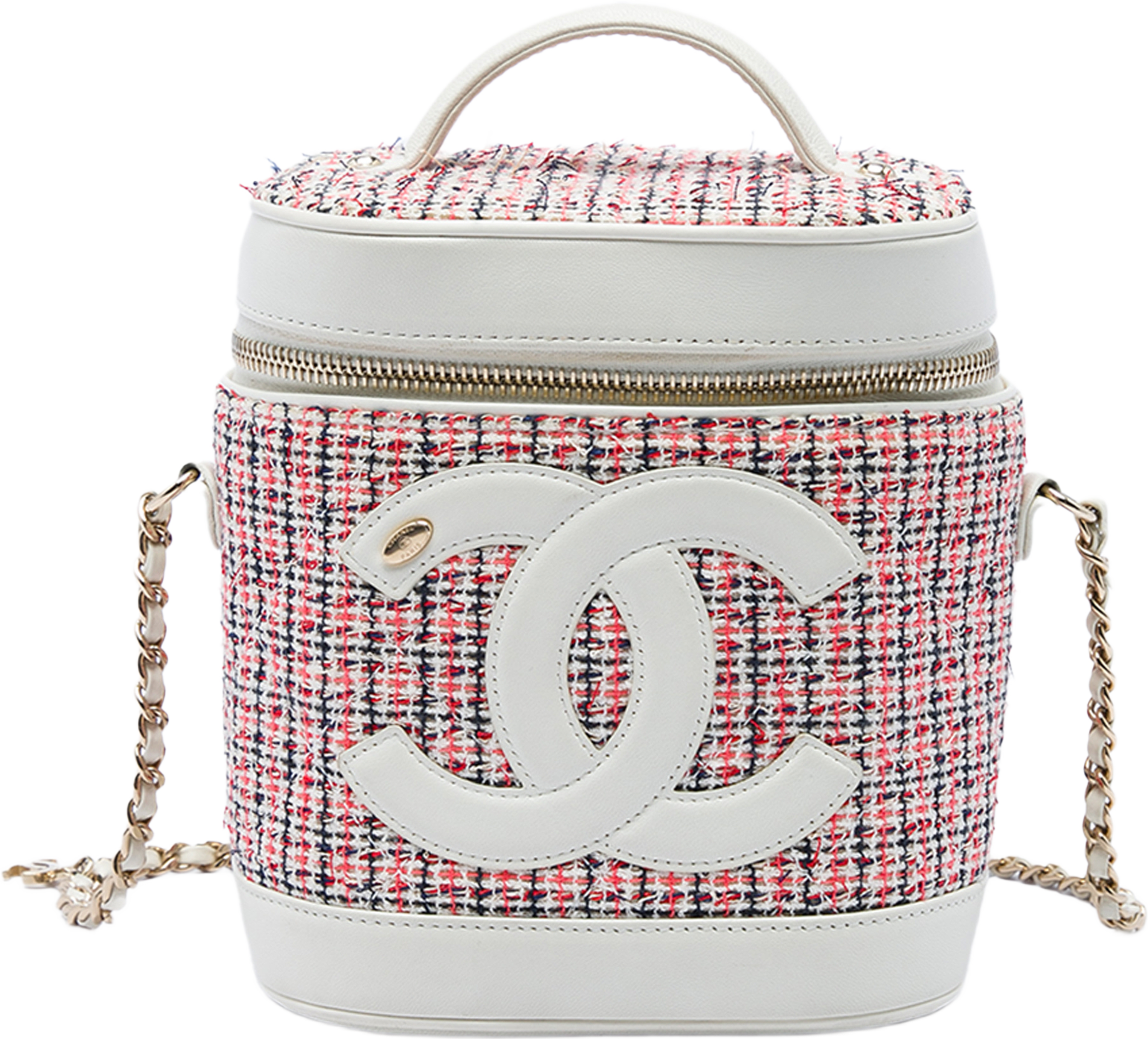 Chanel Tweed And Lambskin Cc Vanity Case, från Luxclusif, i färgen röd. Klicka för att öppna bilden i stort format