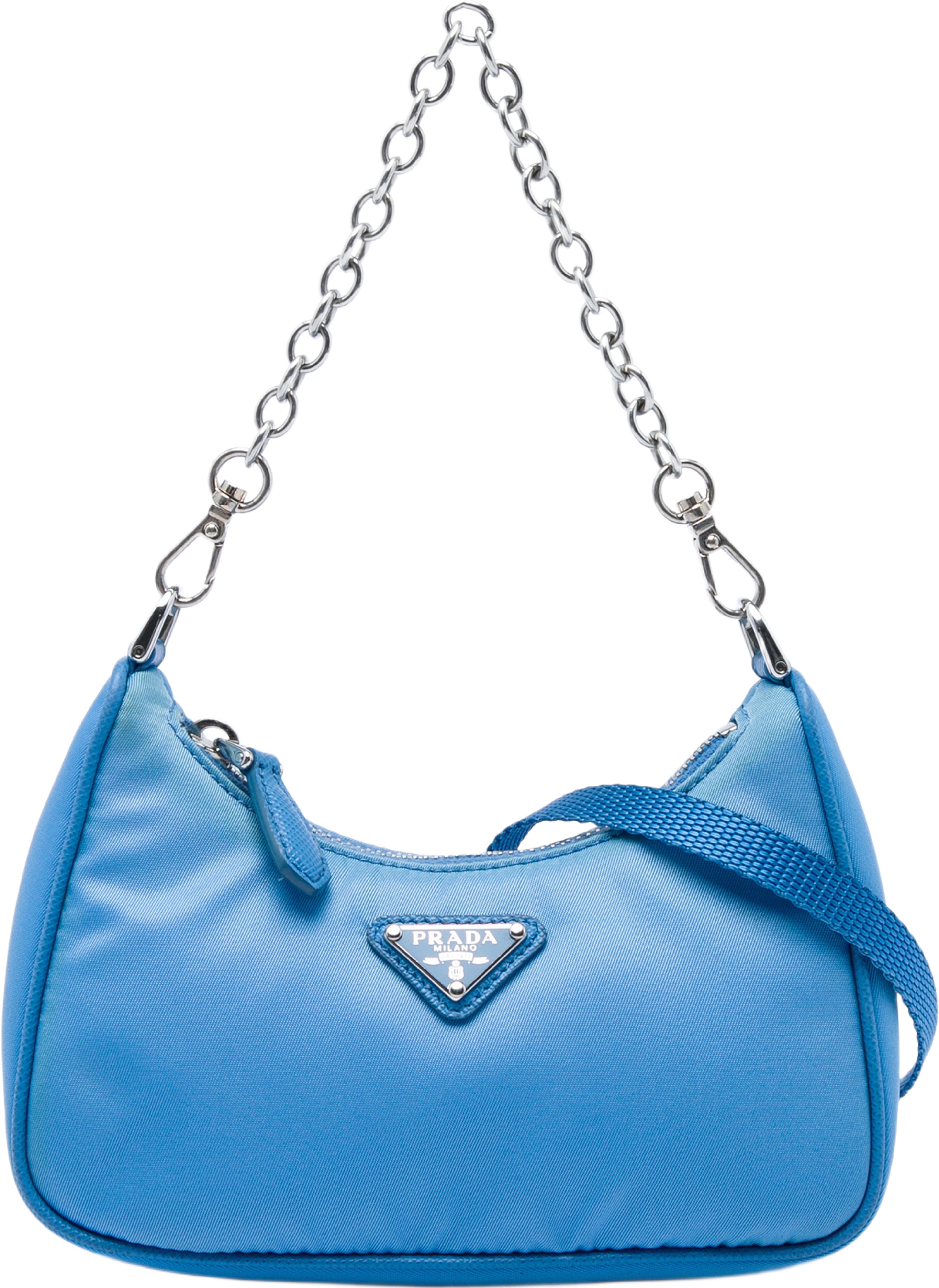 Prada Mini Saffiano Trimmed Tessuto Re Edition 2005 Satchel, från Luxclusif, i färgen blå. Klicka för att öppna bilden i stort format