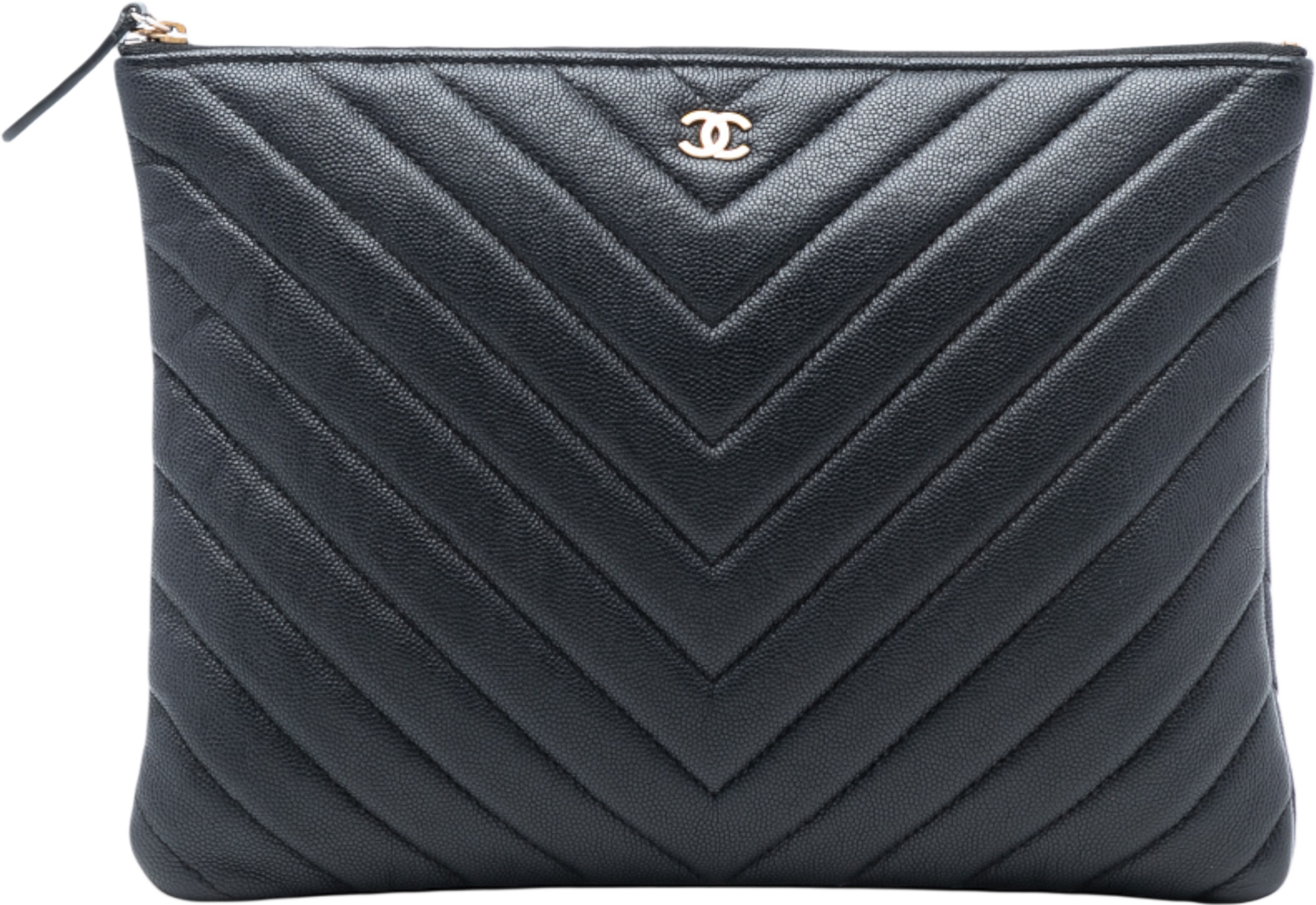 Chanel Medium Cc Chevron Caviar O Case Clutch, från Luxclusif, i färgen black. Klicka för att öppna bilden i stort format