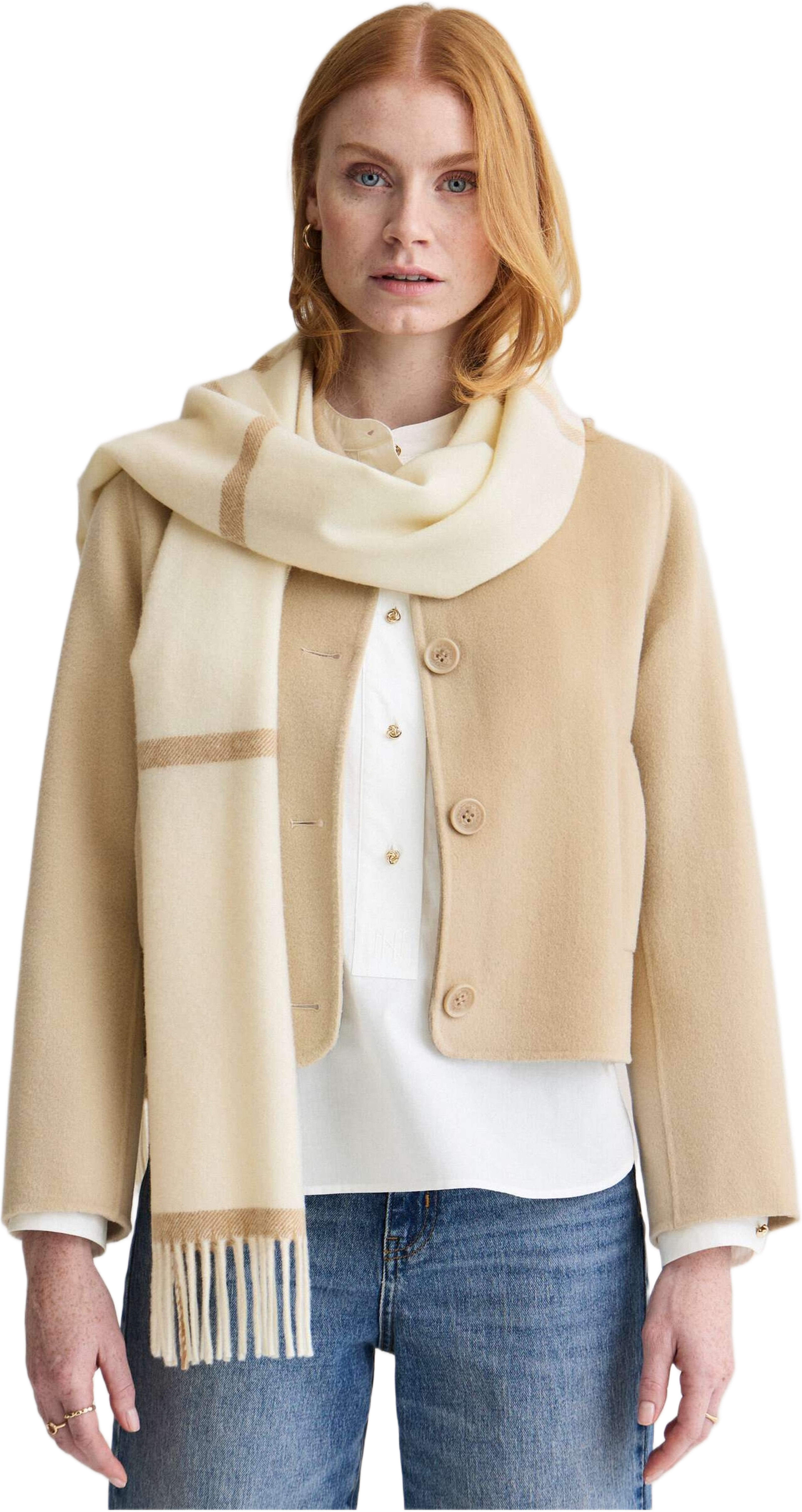 Flauto Checked Scarf, från Newhouse, i färgen offwhite. Klicka för att öppna bilden i stort format