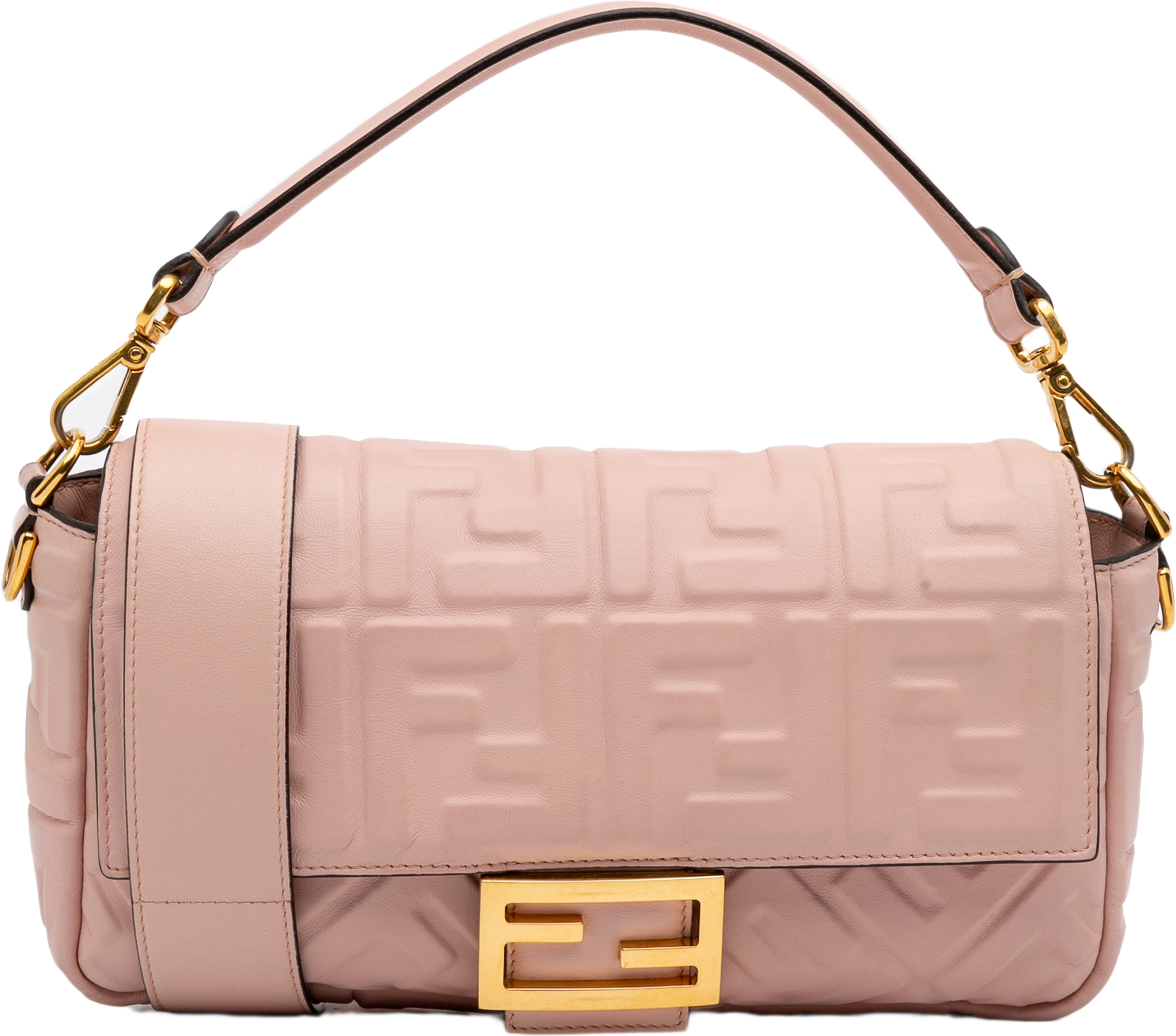 Fendi Zucca Embossed Leather Baguette Satchel, från Luxclusif, i färgen light pink. Klicka för att öppna bilden i stort format