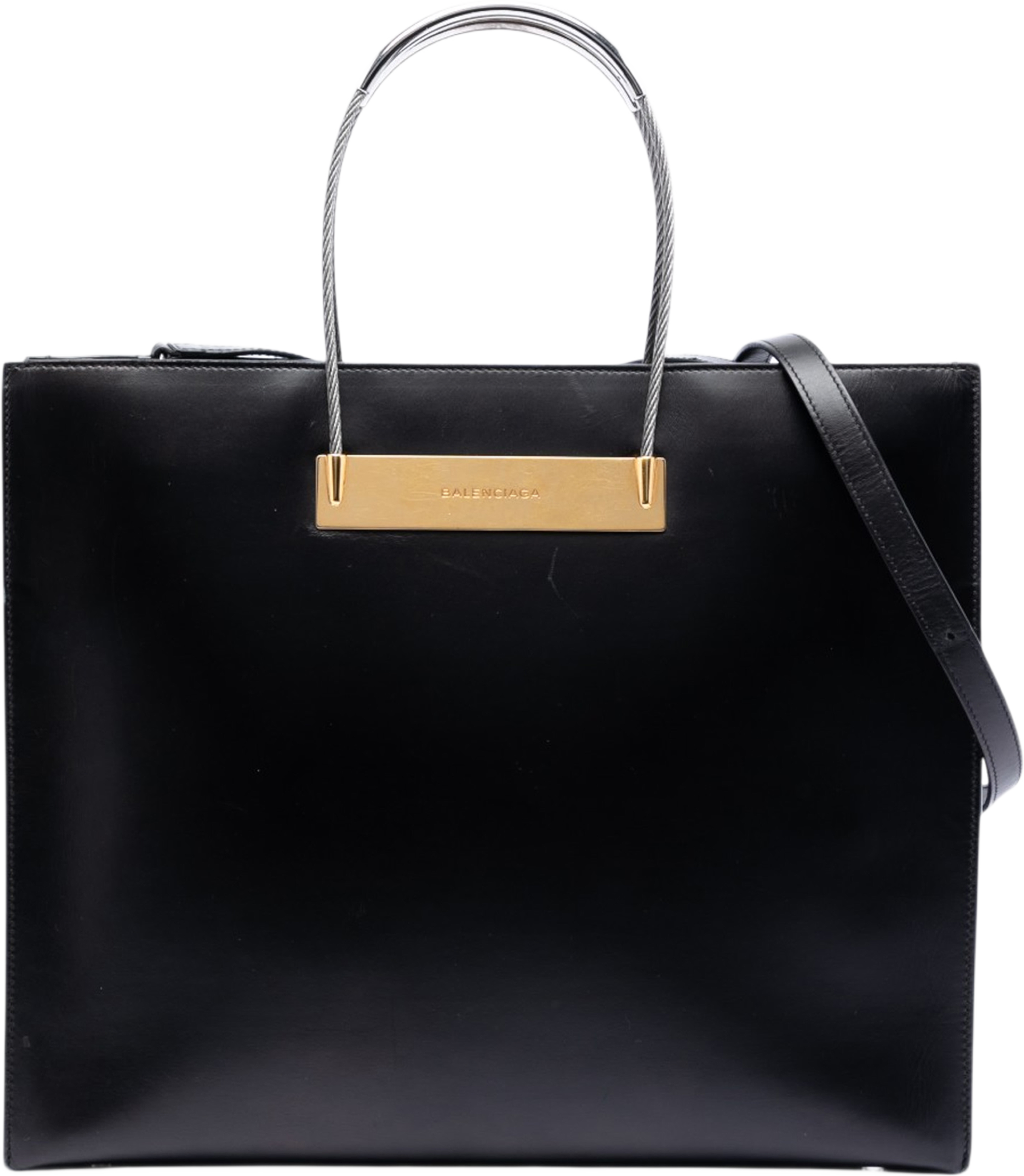 Balenciaga Small Leather Cable Shopper Tote, från Luxclusif, i färgen black. Klicka för att öppna bilden i stort format
