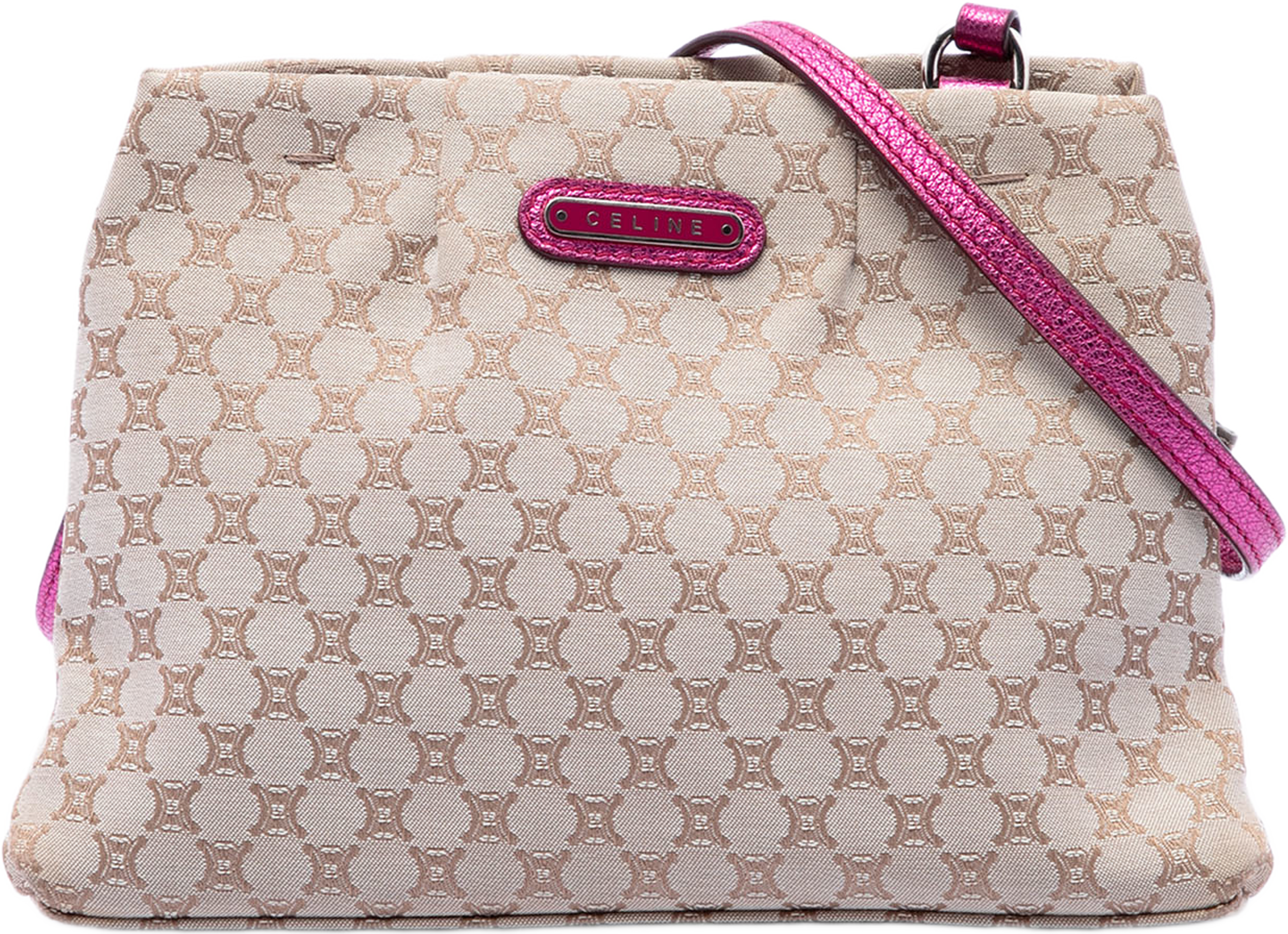 Celine Macadam Canvas Kisslock Crossbody, från Luxclusif, i färgen beige. Klicka för att öppna bilden i stort format