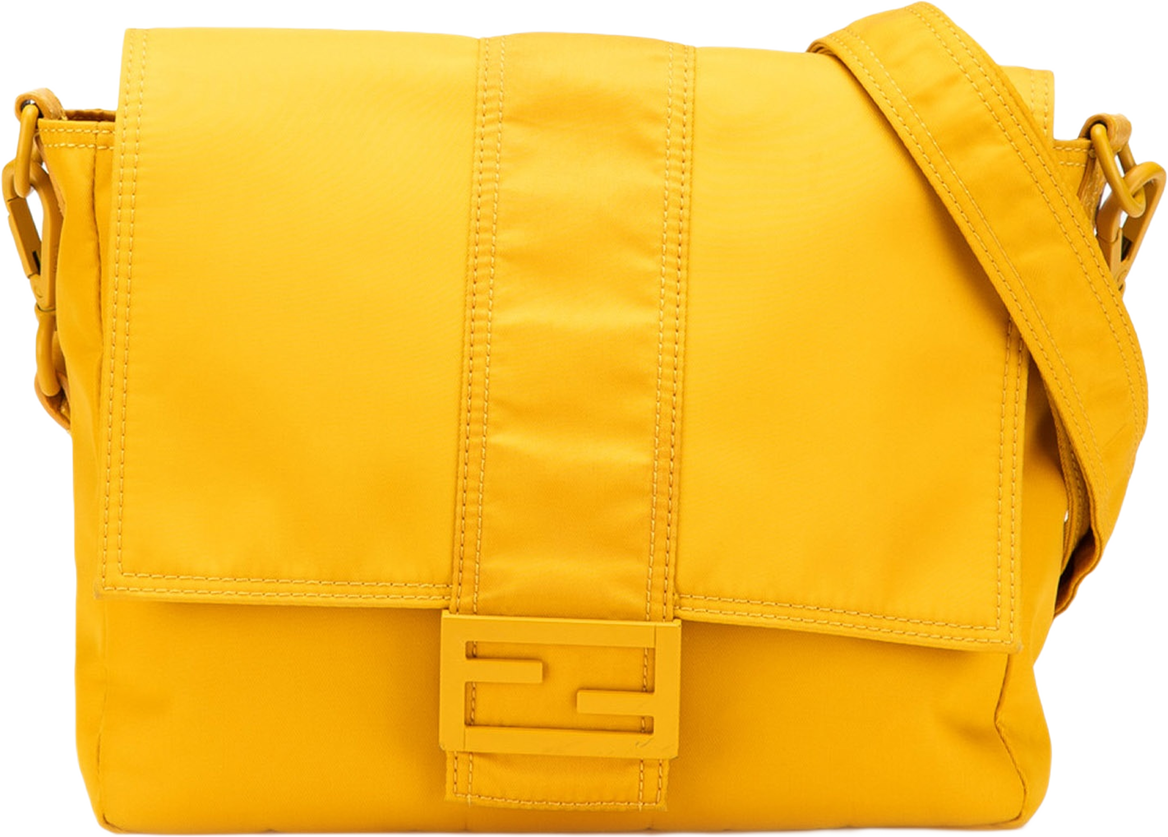 Fendi Medium Econyl Nylon Baguette Crossbody, från Luxclusif, i färgen yellow. Klicka för att öppna bilden i stort format
