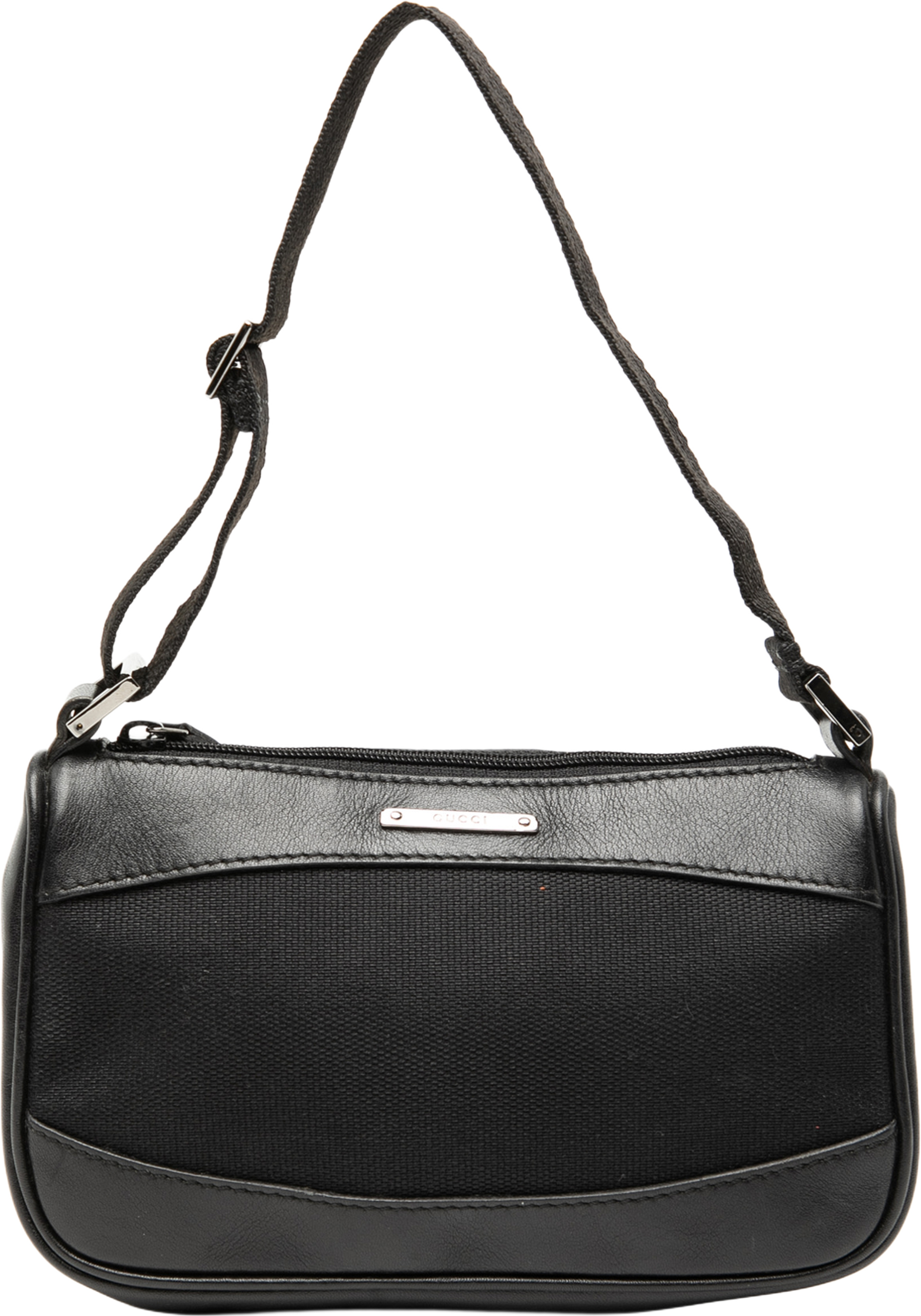 Gucci Leather Trimmed Canvas Shoulder Bag, från Luxclusif, i färgen black. Klicka för att öppna bilden i stort format