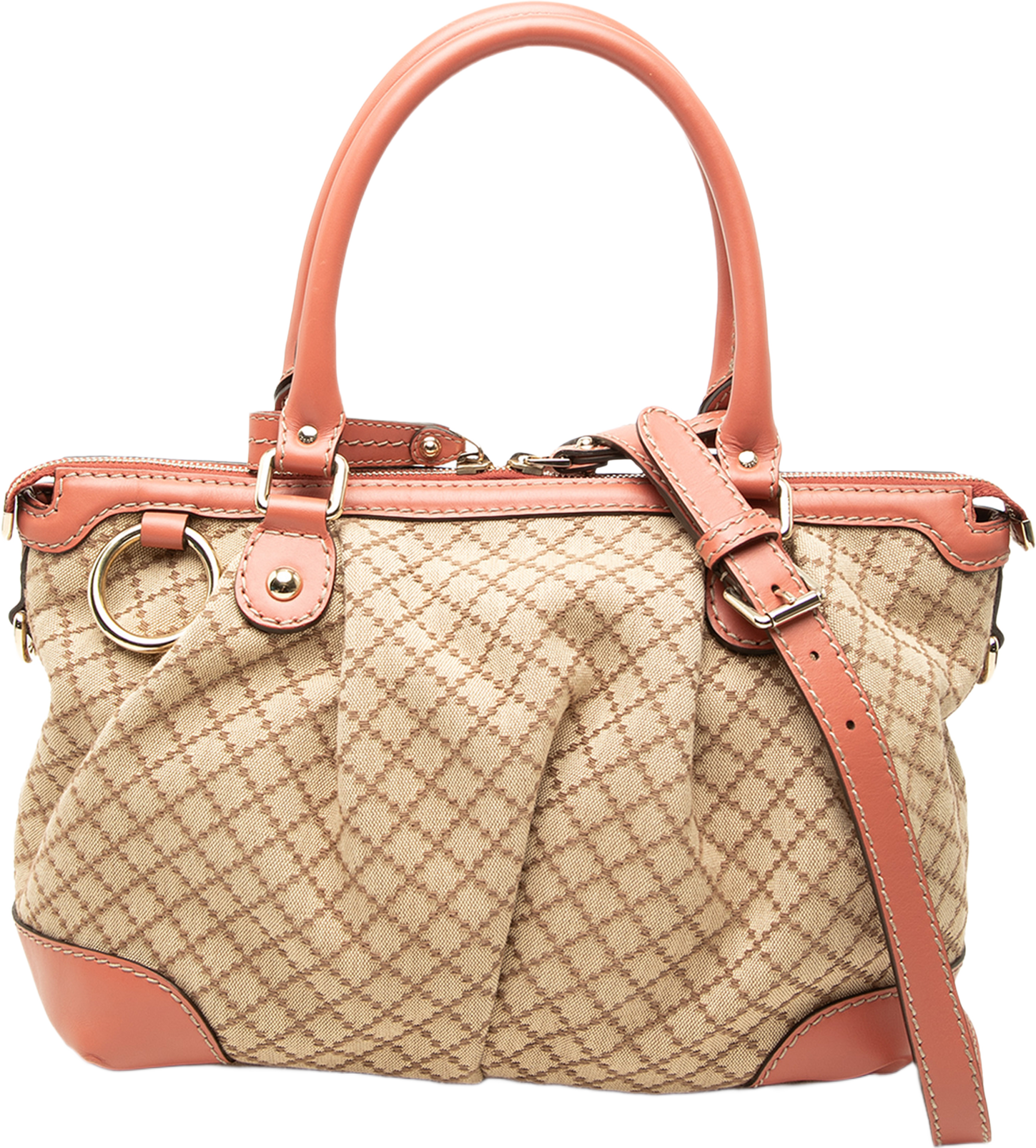 Gucci Diamante Canvas Sukey Satchel, från Luxclusif, i färgen beige. Klicka för att öppna bilden i stort format