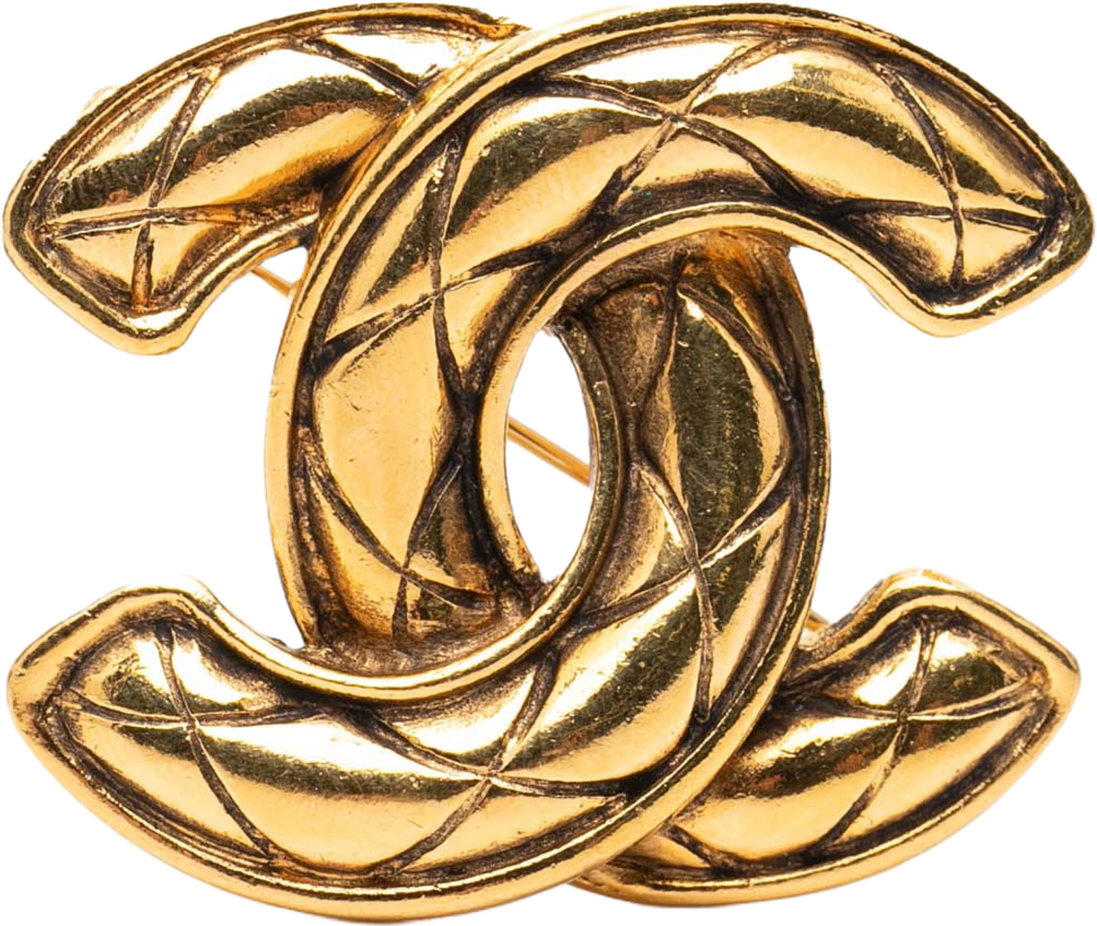 Chanel Cc Quilted Gold Plated Brooch, från Luxclusif, i färgen gold. Klicka för att öppna bilden i stort format