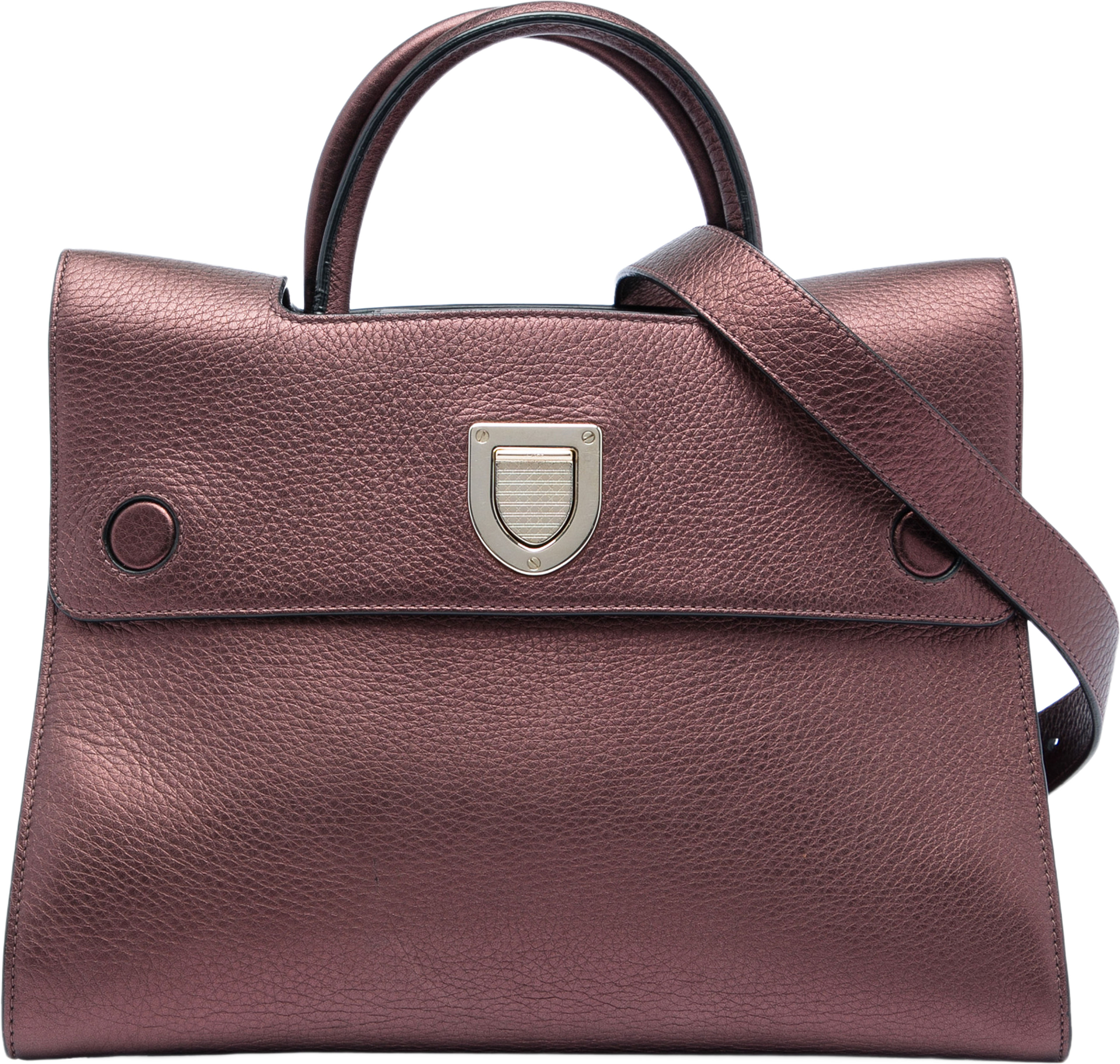 Dior Medium Metallic Grained Calfskin Diorever Satchel, från Luxclusif, i färgen röd. Klicka för att öppna bilden i stort format