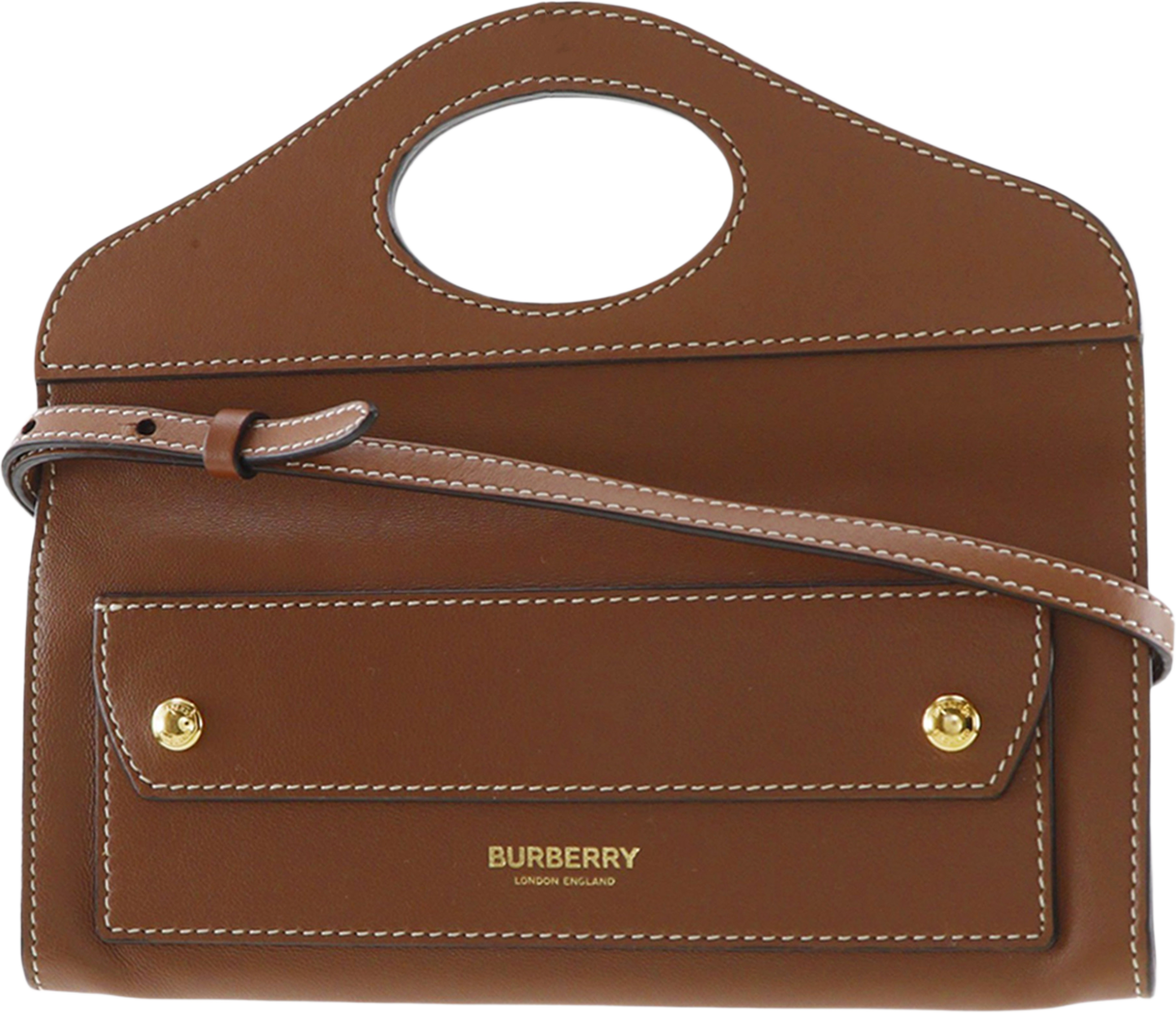 Burberry Calfskin Pocket Clutch With Strap, från Luxclusif, i färgen brun. Klicka för att öppna bilden i stort format