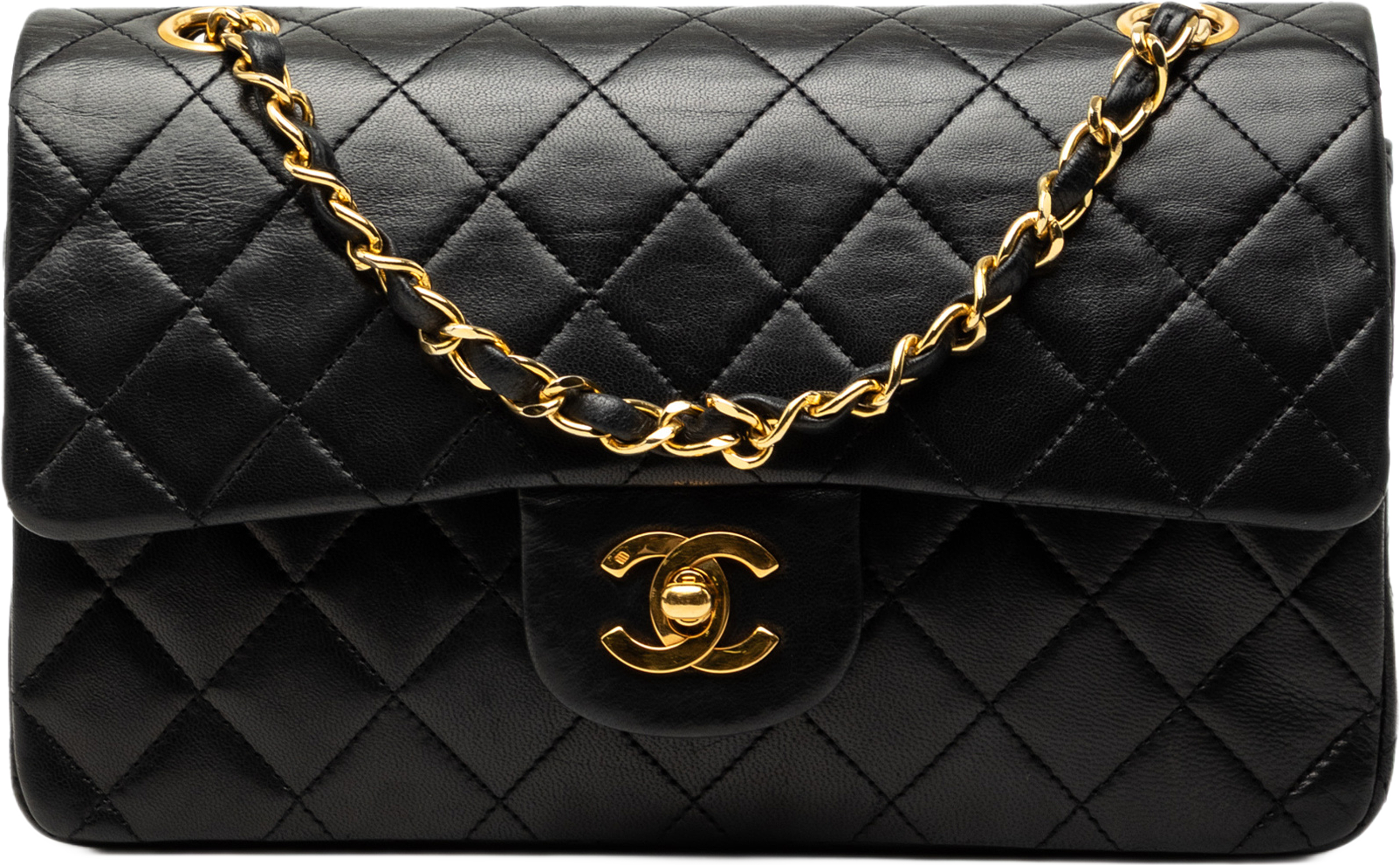 Chanel Small Classic Lambskin Double Flap, från Luxclusif, i färgen svart. Klicka för att öppna bilden i stort format